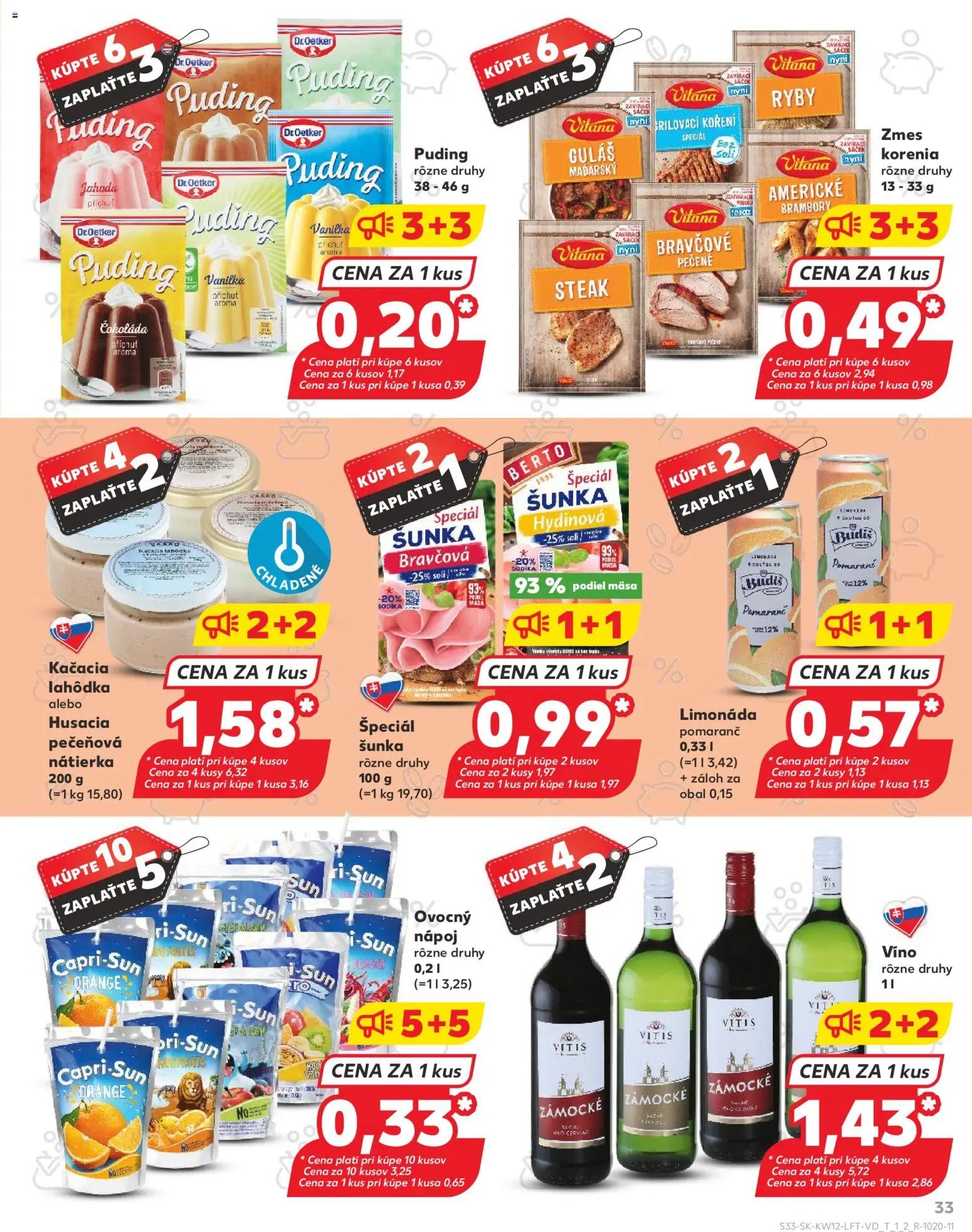Nové Kaufland akcie – leták je platný od 19.03.2026 | Strana: 33 | Produkty: Šunka, Víno, Ryby, Puding