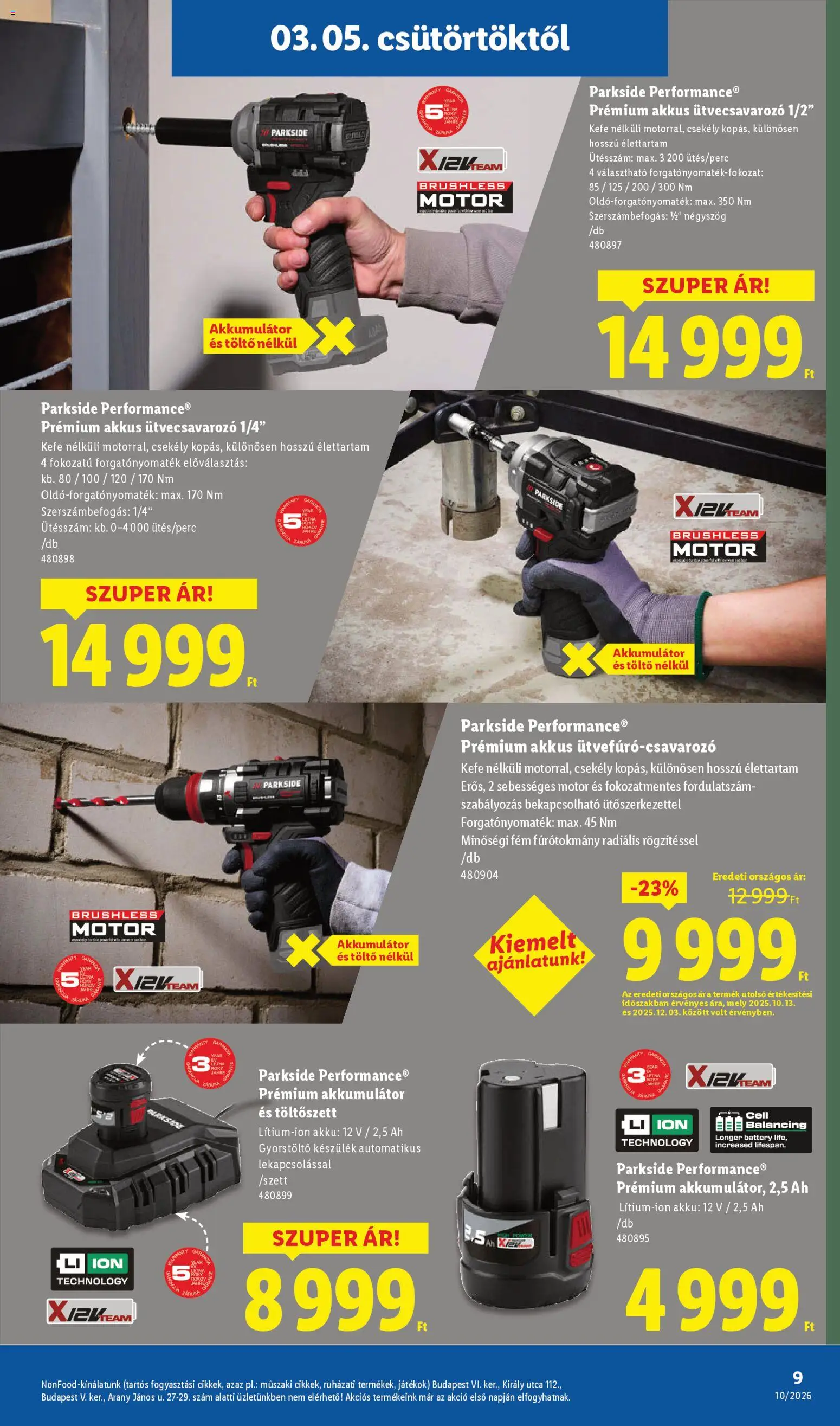 Lidl akciós ujság - amely érvényes a következő dátumtól: 05.03.2026 | Oldal: 9 | Termékek: Parkside, Gyorstöltő, Akkumulátor, Kefe