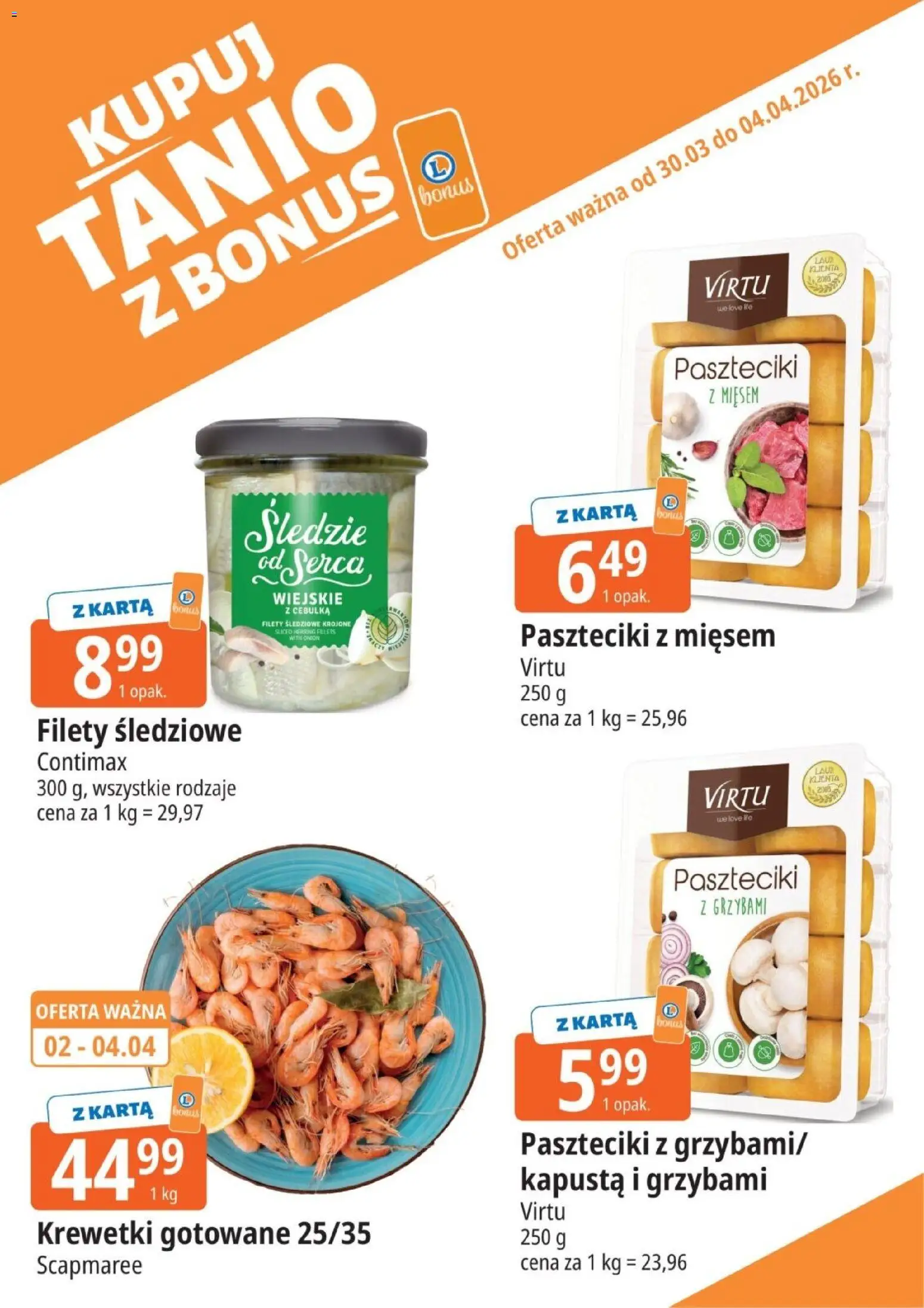 E.Leclerc gazetka - Kupony dodatkowe od 30.03.2026 | Strona: 7 | Produkty: Kapusta, Karta, Krewetki, Krewetki gotowane