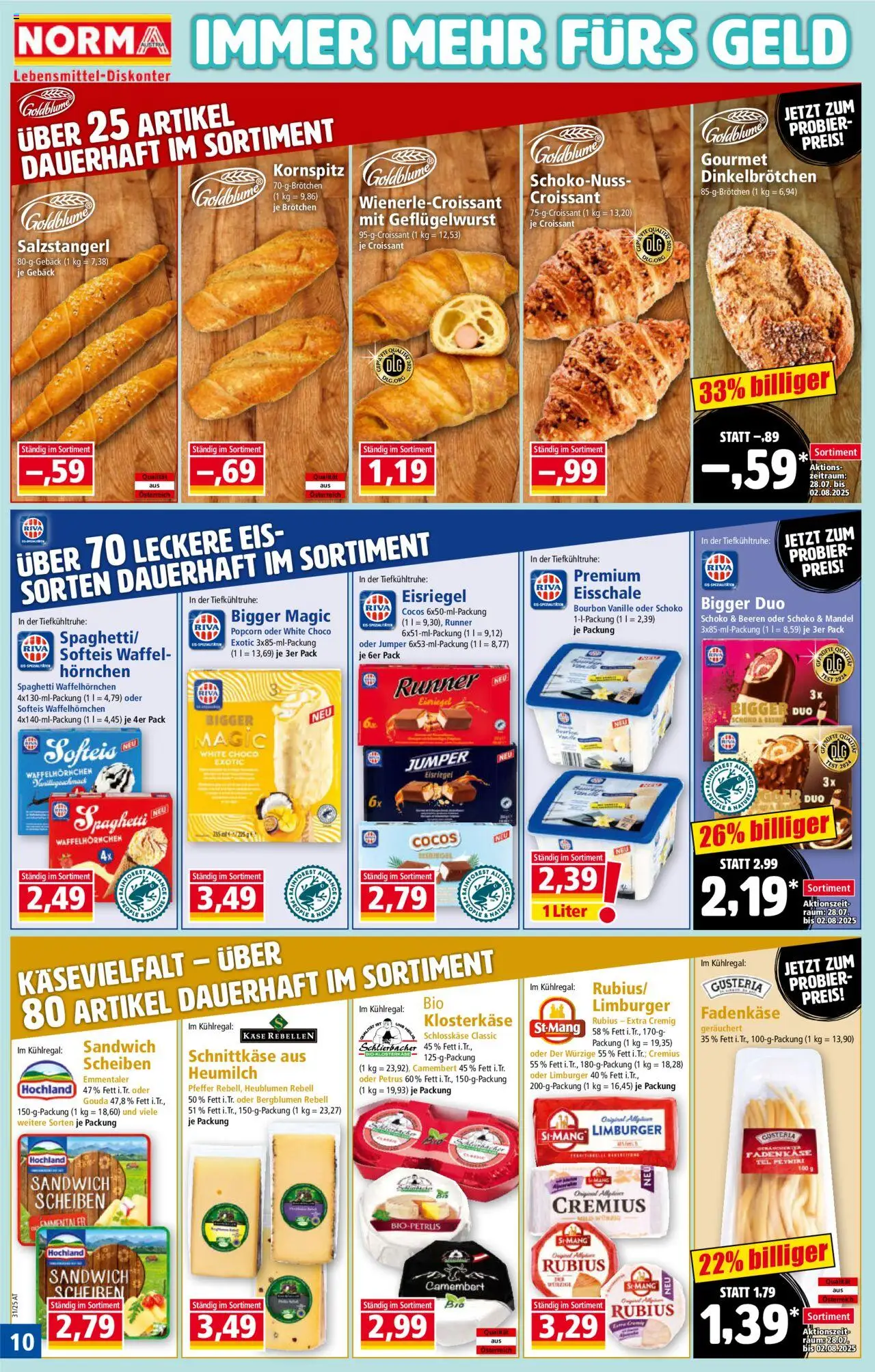 Norma Flugblatt gültig ab 28.07.2025 | Seite: 10 | Produkte: Eis, Käse, Hajdina liszt, Bourbon