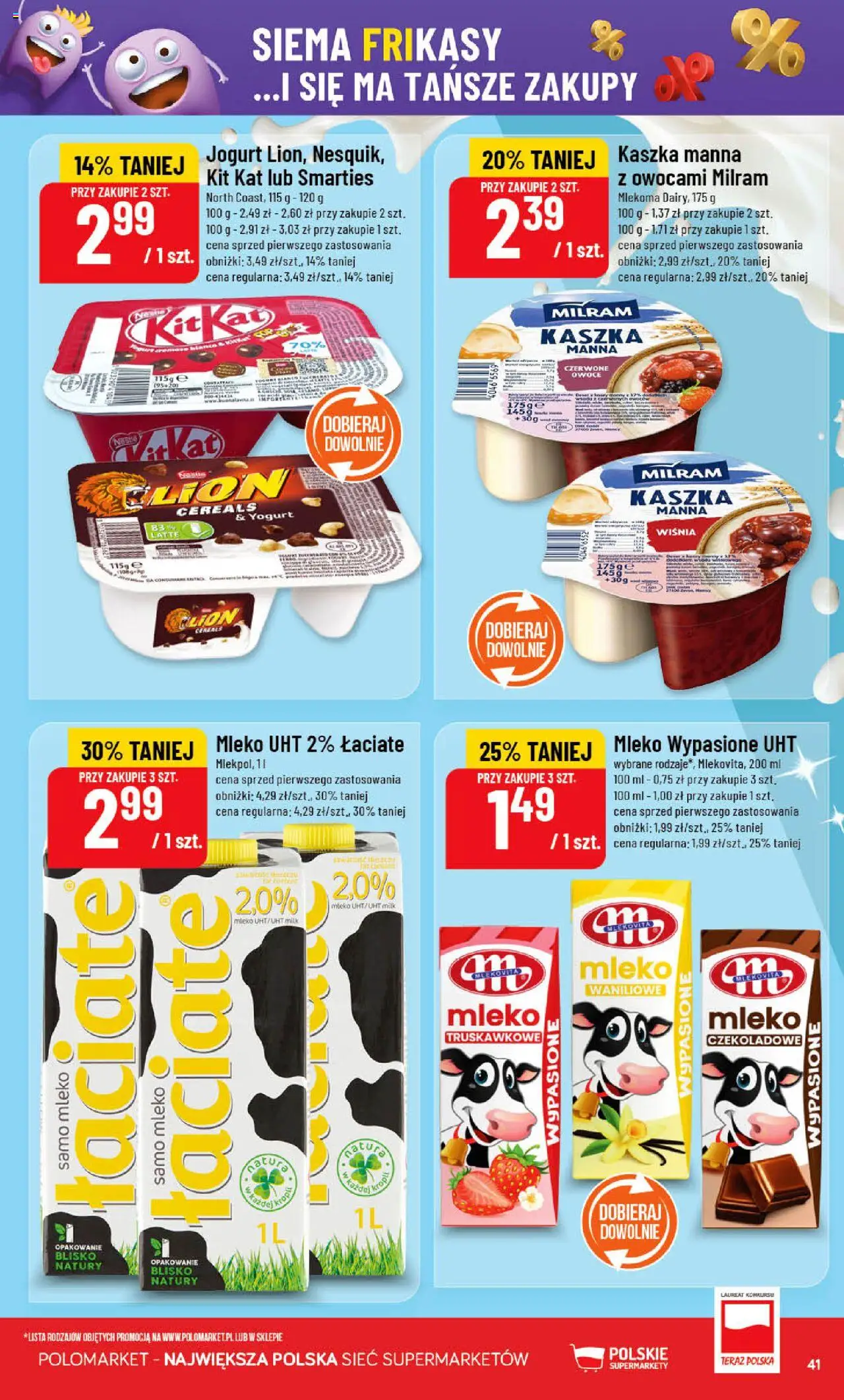 POLOmarket Gazetka od 15.10.2025 | Strona: 41 | Produkty: Mleko wypasione, Kaszka manna, Mleko, Jogurt