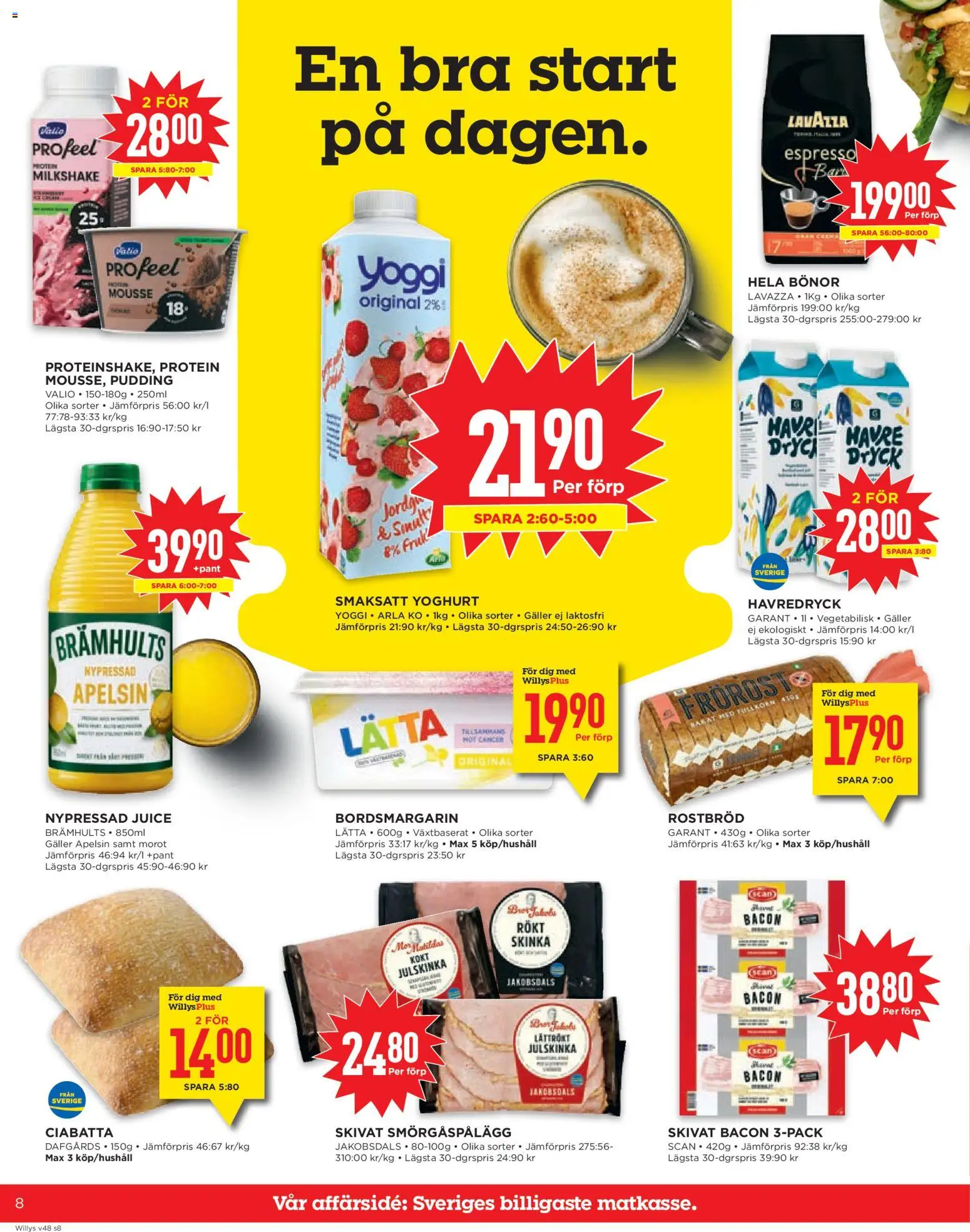Willys reklamblad aktuell från 24.11.2025 | Sida: 8 | Produkter: Mousse, Bacon, Smörgåspålägg, Bönor