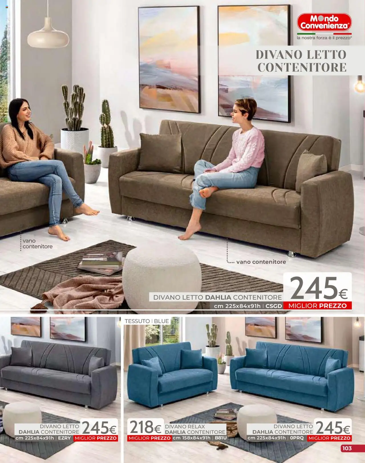 Volantino Mondo Convenienza del 09.09.2025 | Pagina: 105 | Prodotti: Divano letto, Letto contenitore, Letto, Divano