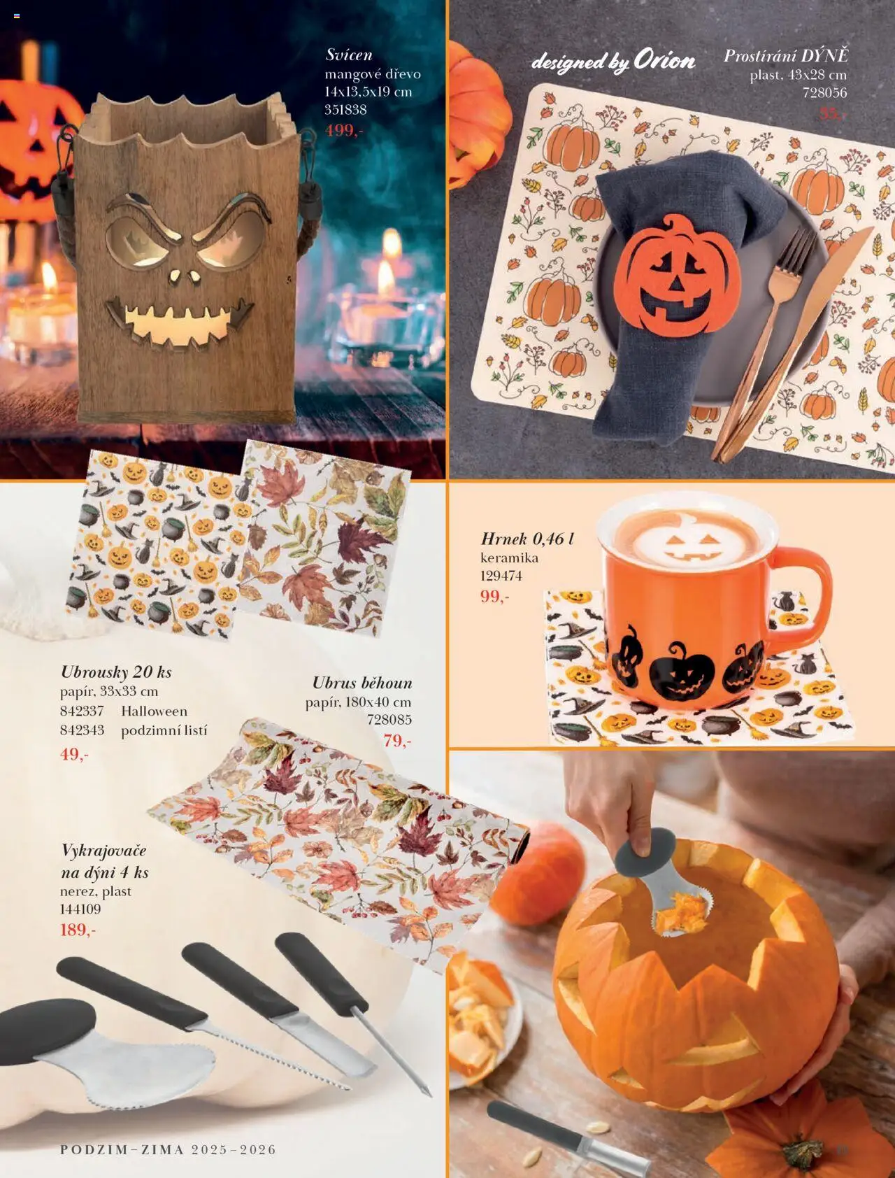 Orion katalog - Podzim/zima od 23.09.2025 | Strana: 19 | Produkty: Ubrousky, Prostírání, Svícen, Dýně