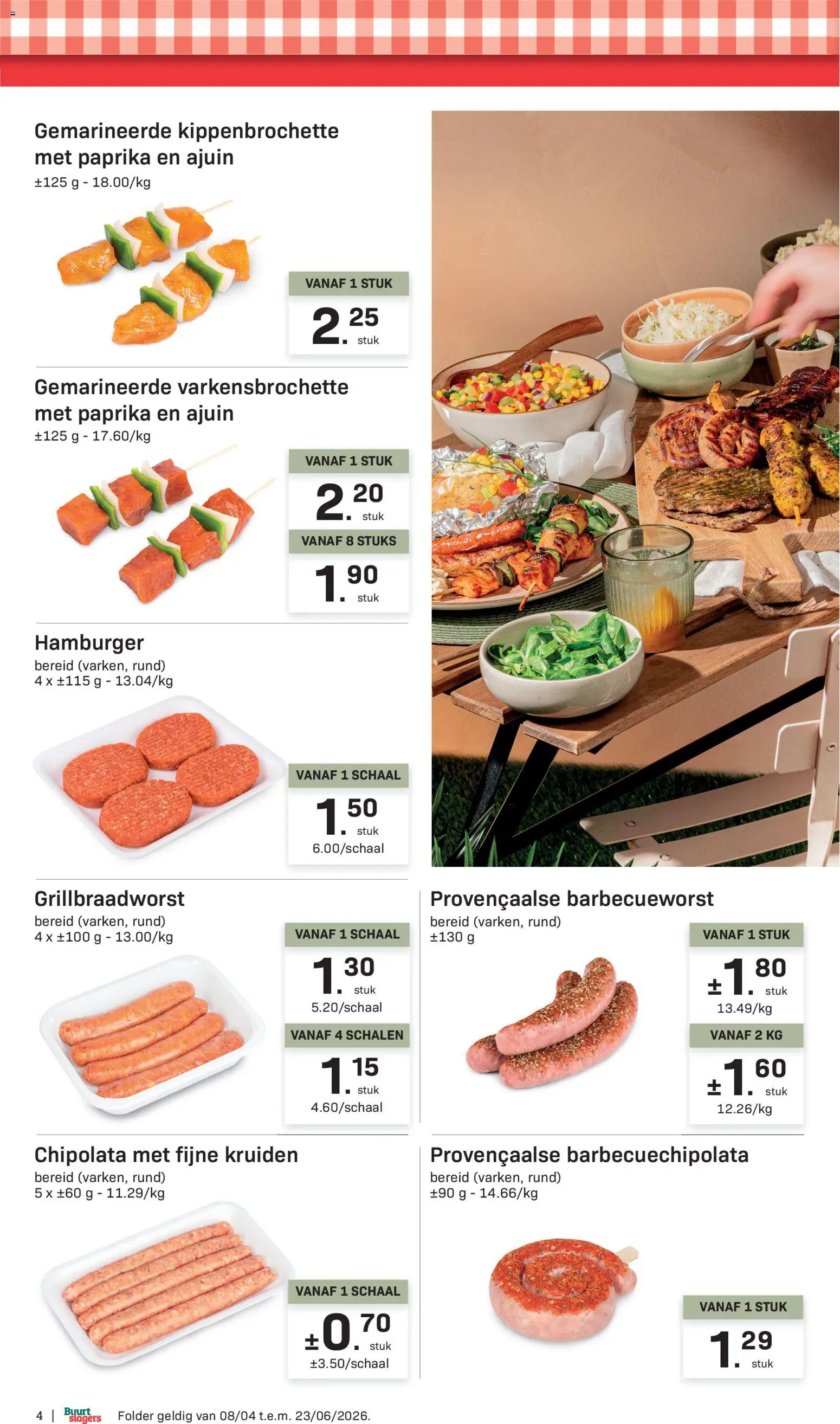 {H1} | Pagina: 4 | Producten: Hamburger, Chipolata, Schaal