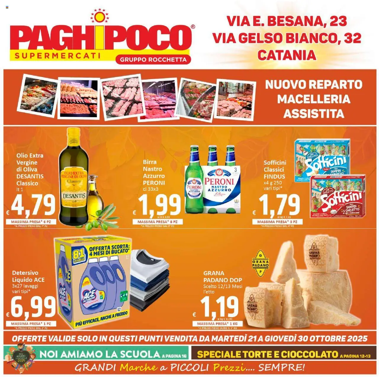 Volantino Paghi Poco del 21.10.2025 | Pagina: 1 | Prodotti: Cioccolato, Birra, Olio, Grana Padano