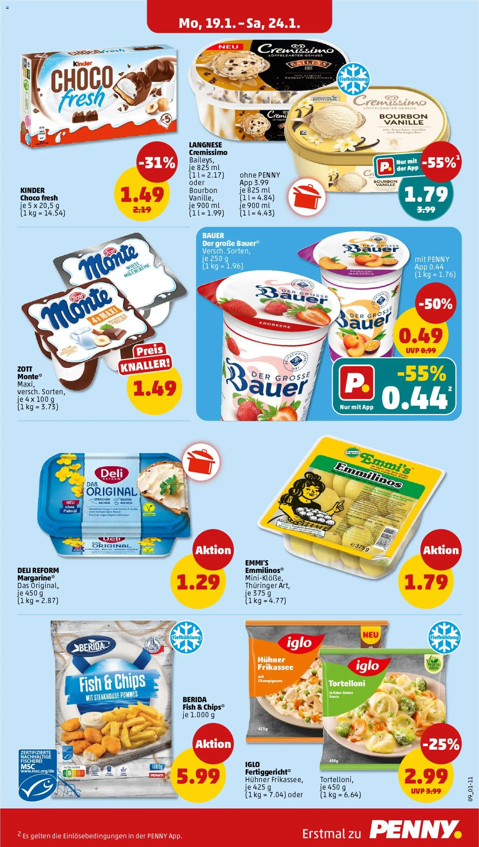 Penny Prospekt 	 – gültig ab 19.01.2026 | Seite: 11 | Produkte: Langnese, Cremissimo, Champignons, Deli reform