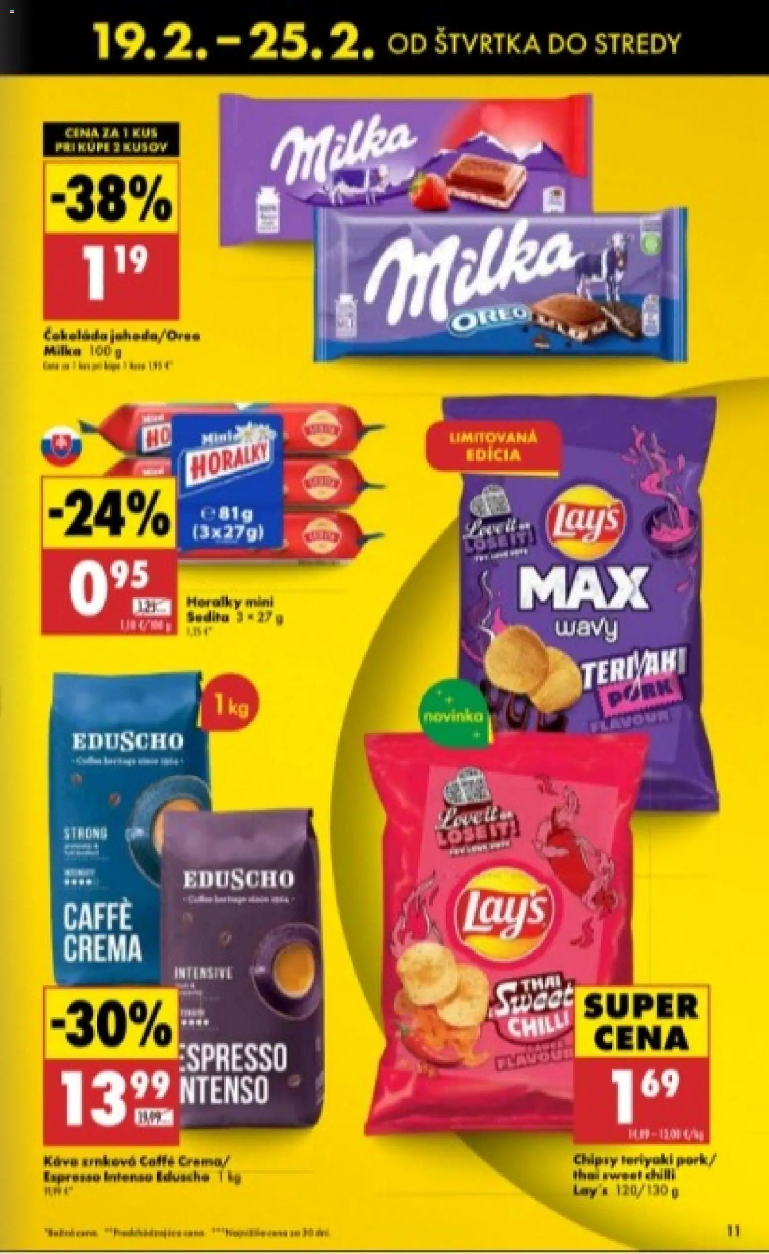 Nové Biedronka akcie – leták je platný od 19.02.2026 | Strana: 11 | Produkty: Chilli, Chipsy, Milka, Horálky