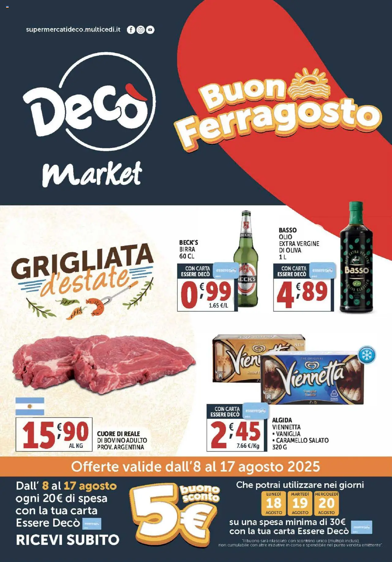 Volantino Decò del 08.08.2025 | Pagina: 1 | Prodotti: Bovino, Birra, Olio, The