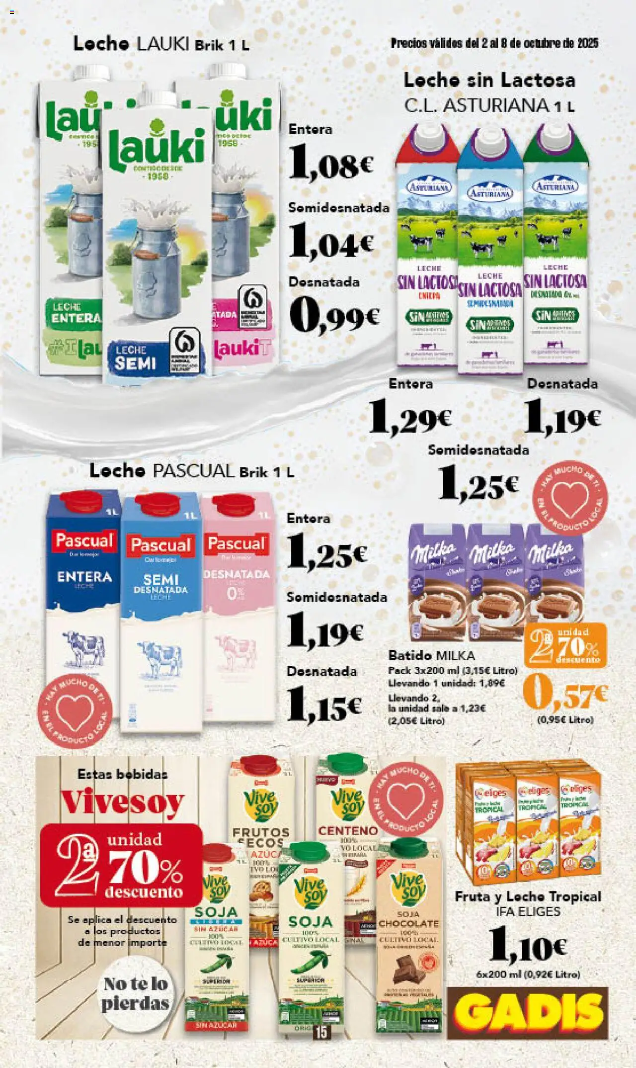 Gadis folleto │ válido desde el 02.10.2025 | Página: 15 | Productos: Leche desnatada, Leche, Chocolate, Té