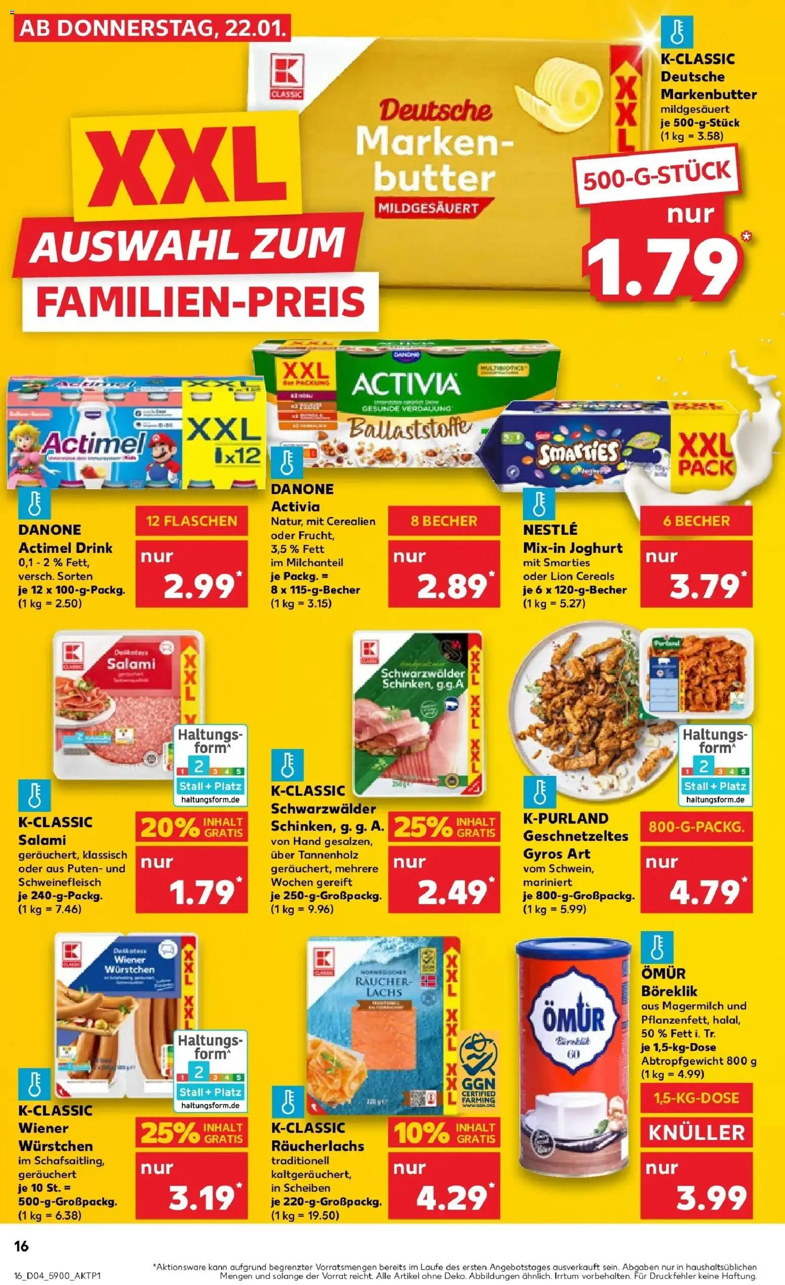 Kaufland prospekt Sondershausen	 – gültig ab 25.01.2026 | Seite: 16 | Produkte: Activia, Danone activia, Smarties, Lachs
