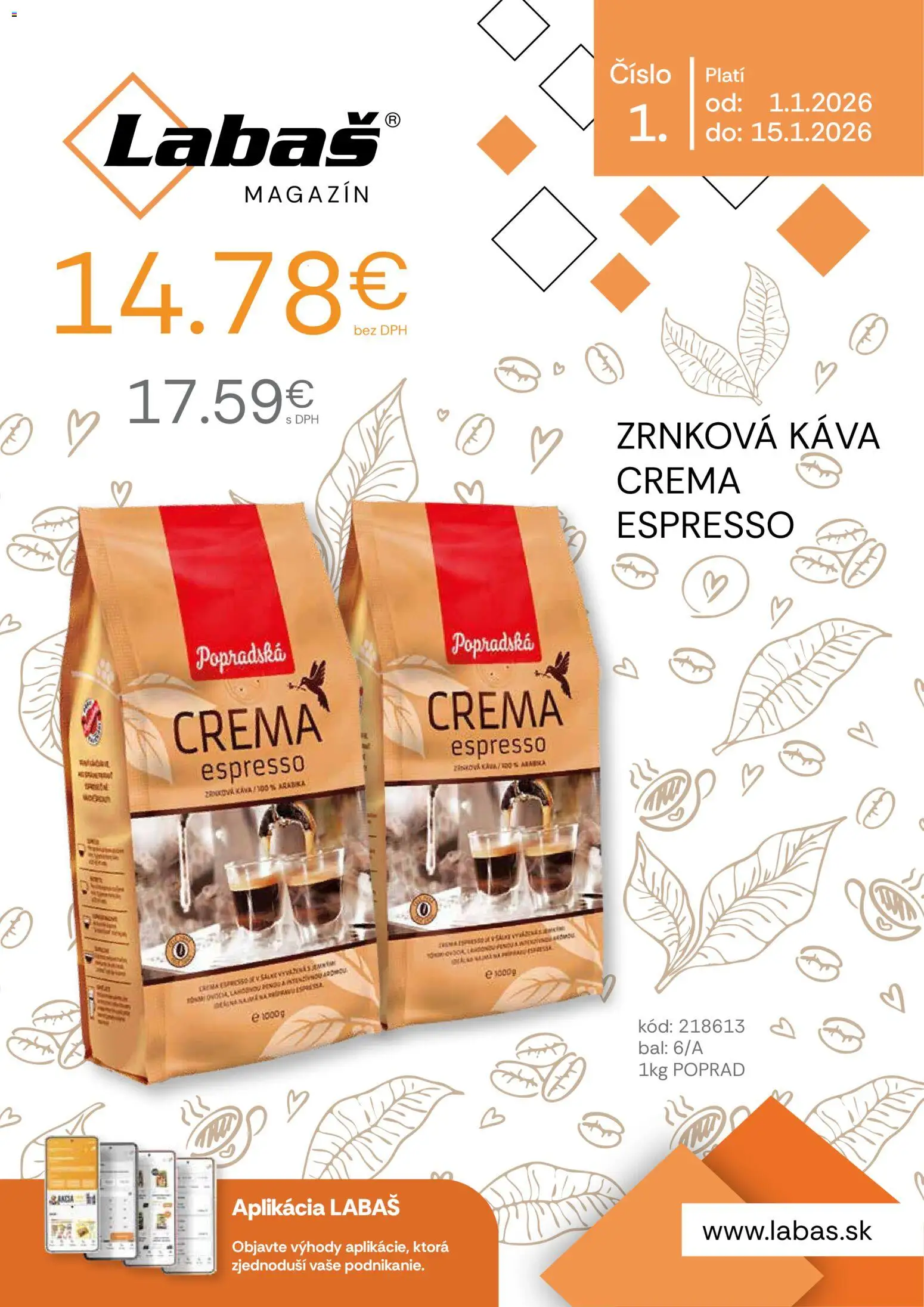 Nové Labaš akcie – leták je platný od 01.01.2026 | Strana: 1 | Produkty: Káva, Zrnková káva