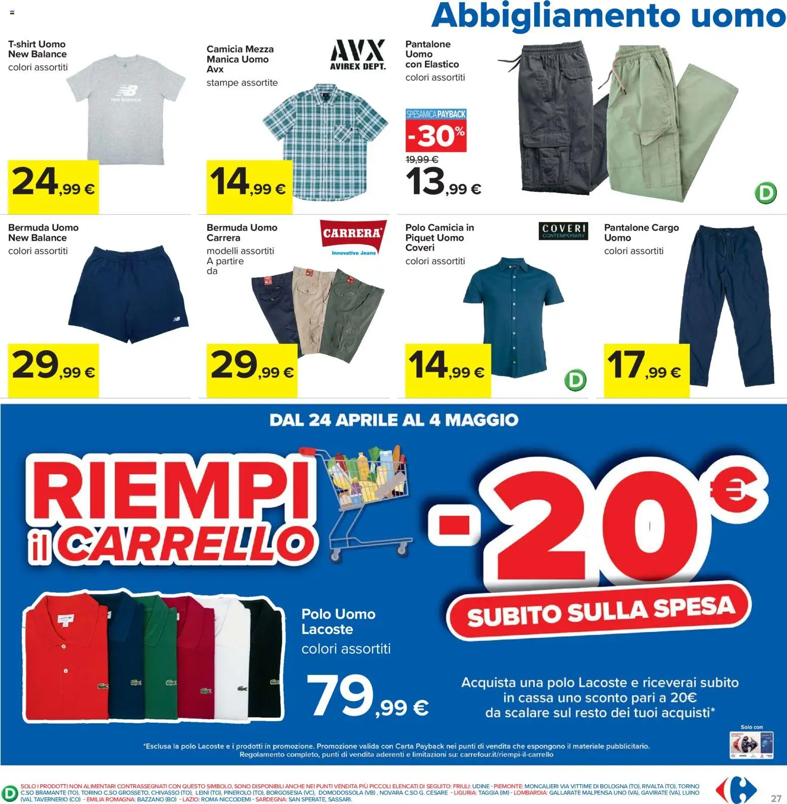 Volantino Carrefour del 21.04.2026 | Pagina: 27 | Prodotti: Camicia, Bermuda, Carrello, Polo
