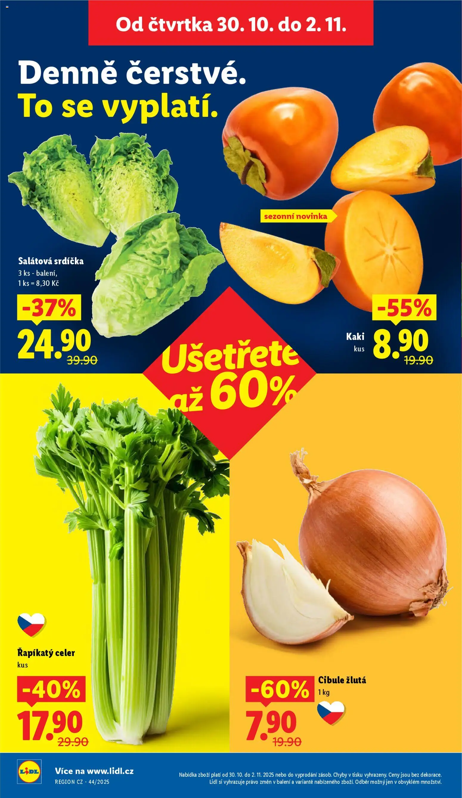 Lidl leták od 30.10.2025 | Strana: 6 | Produkty: Salátová srdíčka, Řapíkatý celer, Kaki, Celer