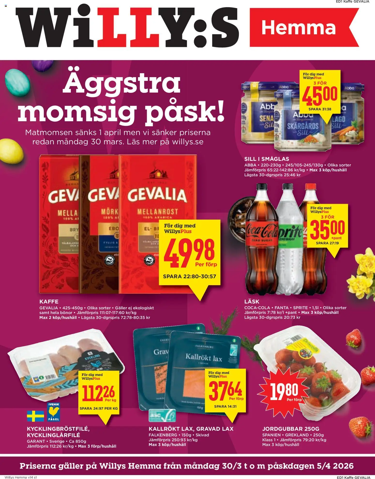 Willys reklamblad aktuell från 30.03.2026 | Sida: 1 | Produkter: Fanta, Sprite, Kaffe, Jordgubbar