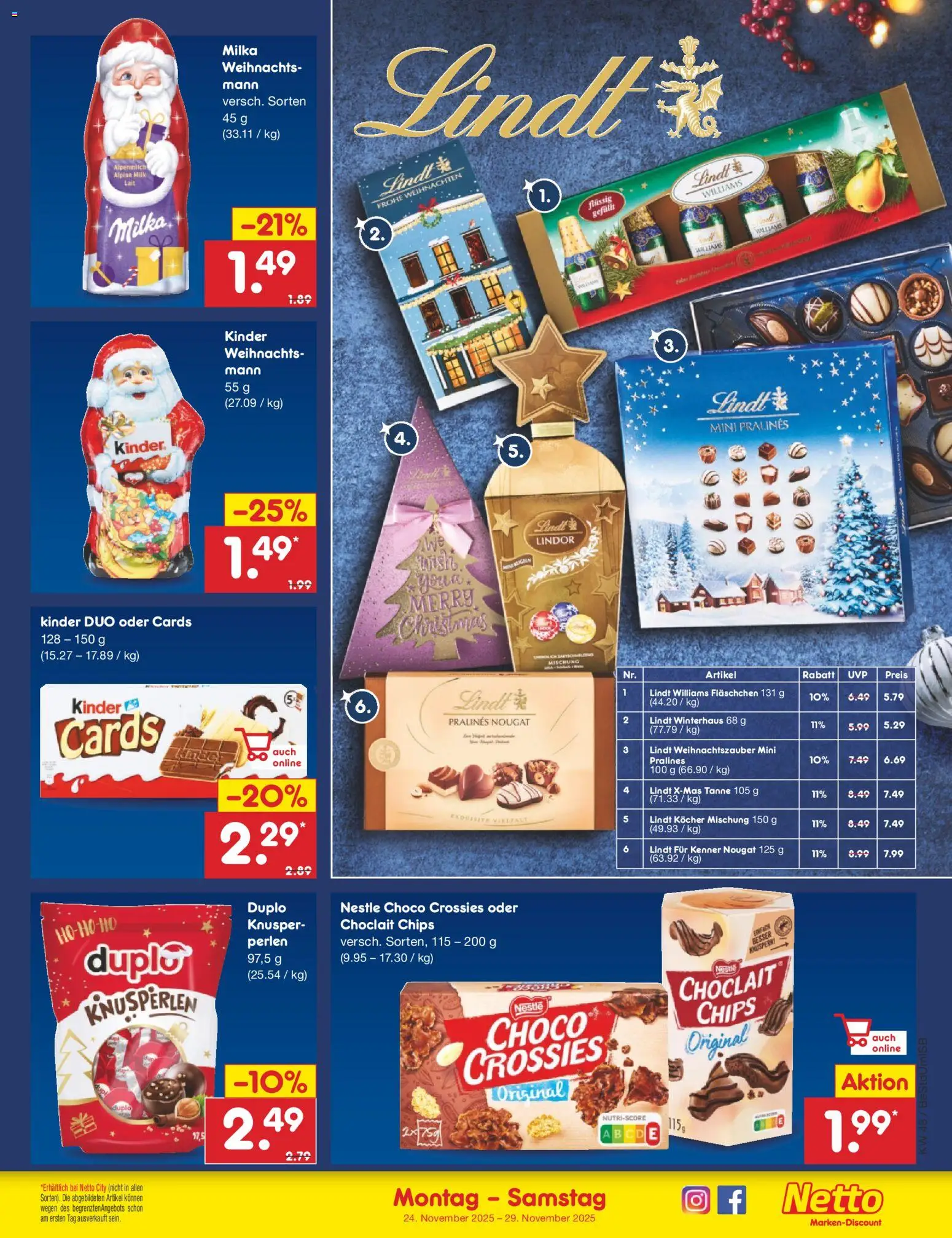 Netto Marken-Discount - Black Friday – gültig ab 24.11.2025 | Seite: 21 | Produkte: Kocher, Milka, Lindt, Chips