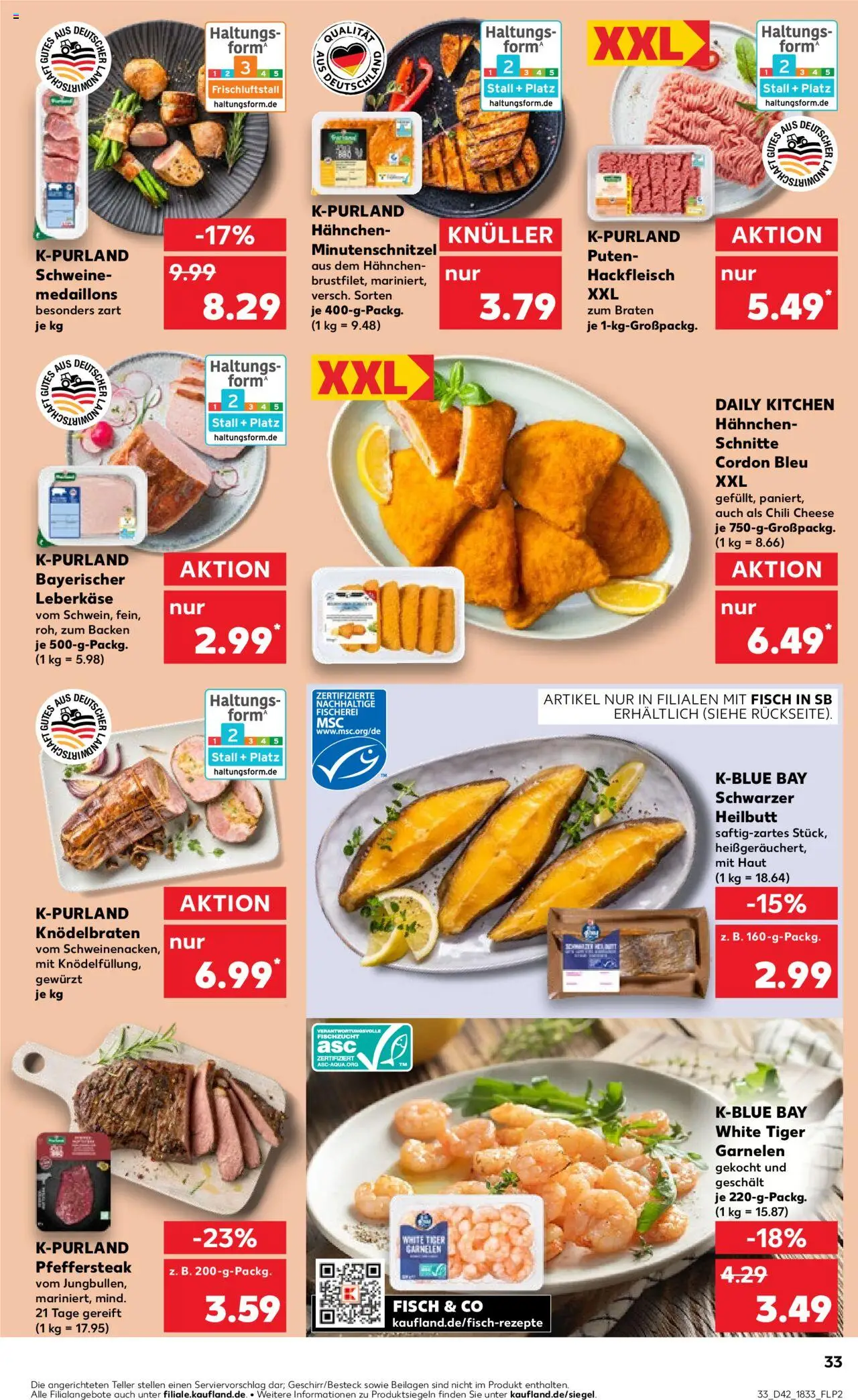 Kaufland prospekt Bremen	 – gültig ab 16.10.2025 | Seite: 33 | Produkte: Hahnchen, Garnelen, Schnitzel, Steak