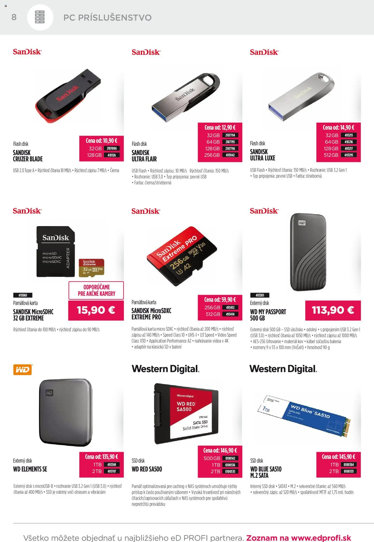 Nové ED Profi akcie – leták je platný od 01.01.2026 | Strana: 8 | Produkty: PC, Video, Kábel, Pamäťová karta