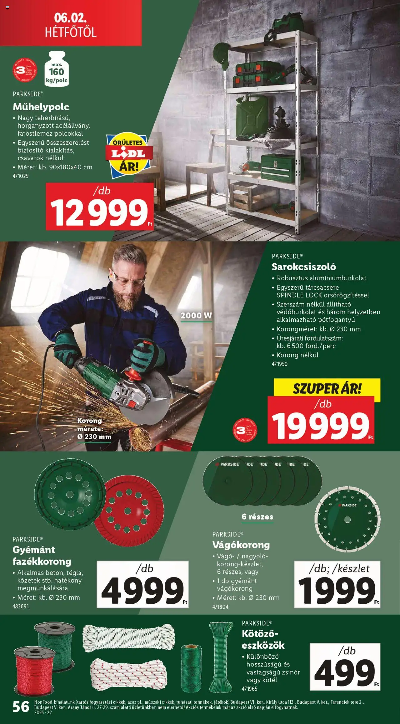 Lidl akciós ujság - amely érvényes a következő dátumtól: 29.05.2025 | Oldal: 56 | Termékek: Parkside, Kötél, Vágó, Sarokcsiszoló