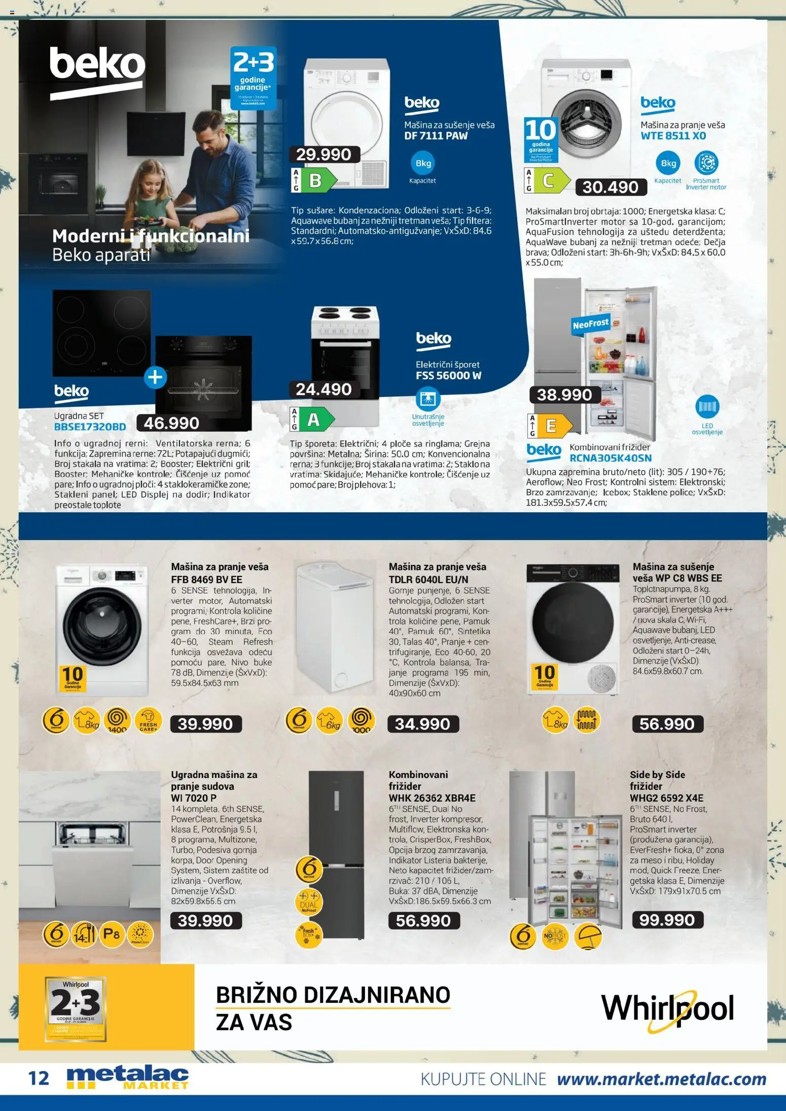 Metalac Market katalog - važi od 01.12.2025 | Strana: 12 | Proizvode: Kombinovani frižider, Frižider, Mašina za sušenje veša, Šporet