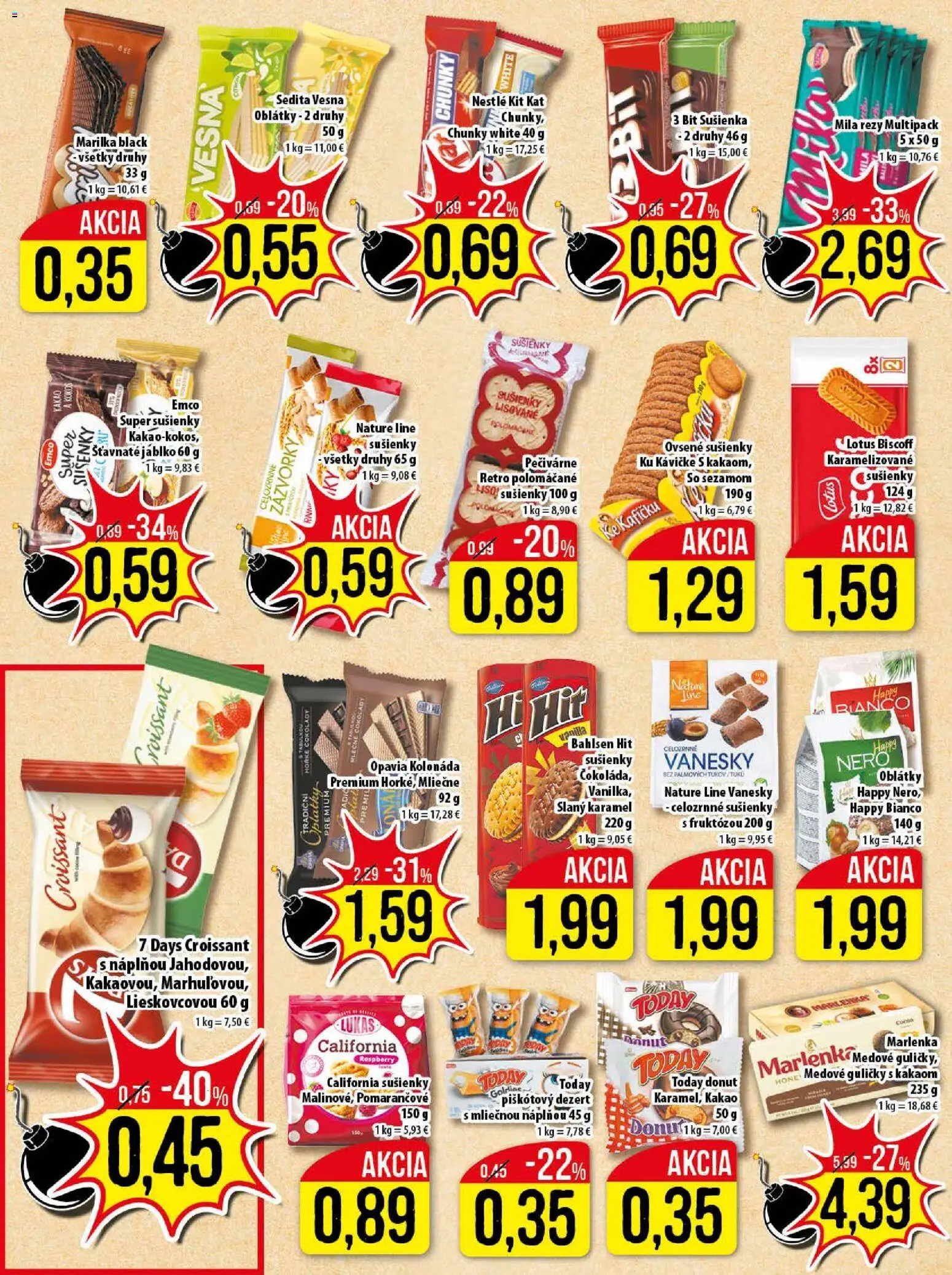 Nové Klas akcie – leták je platný od 10.11.2025 | Strana: 13 | Produkty: Donut, Croissant, Marlenka, Mila