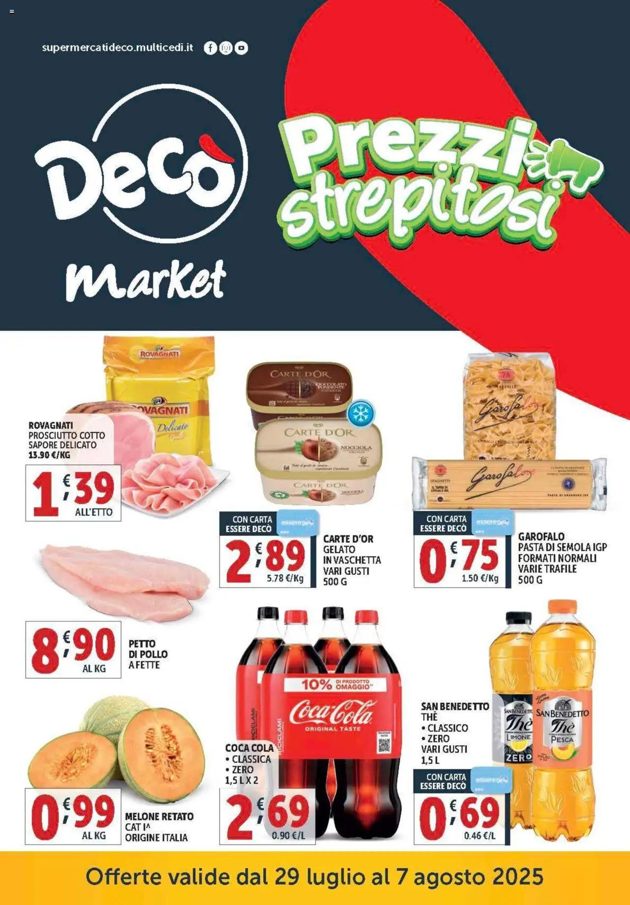 Volantino Decò del 29.07.2025 | Pagina: 1 | Prodotti: Gelato, Pasta, Pesca, Melone