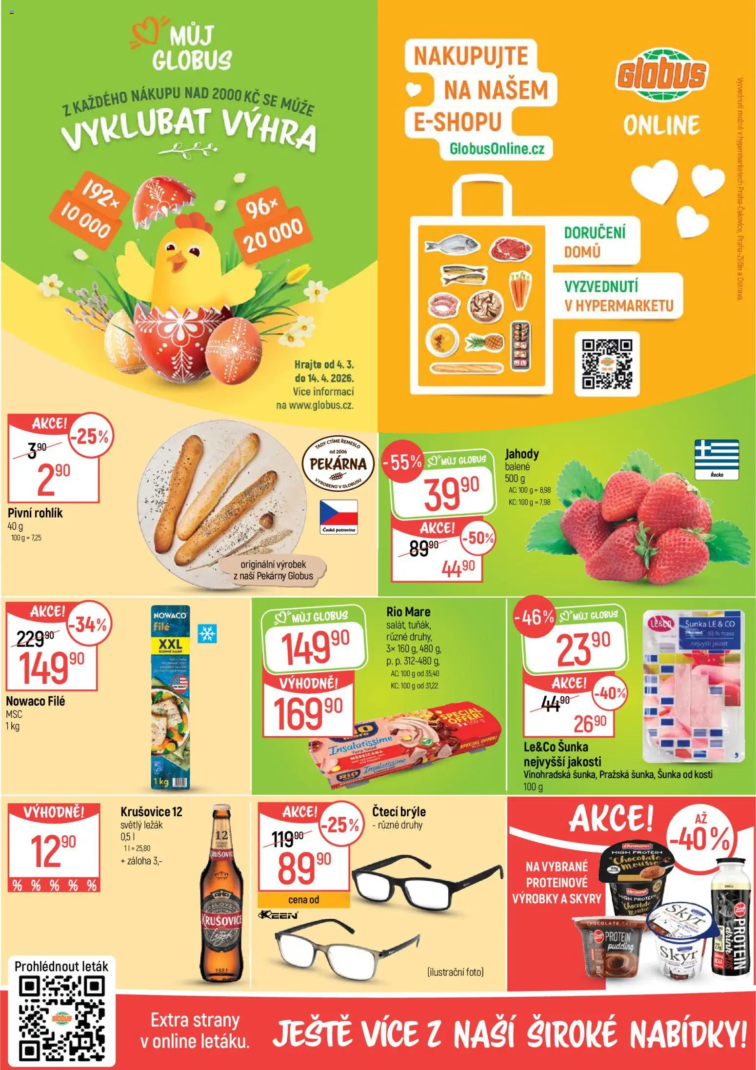 Globus leták - Praha Čakovice od 08.04.2026 | Strana: 2 | Produkty: Šunka, Rohlík, Skyr, Nowaco file