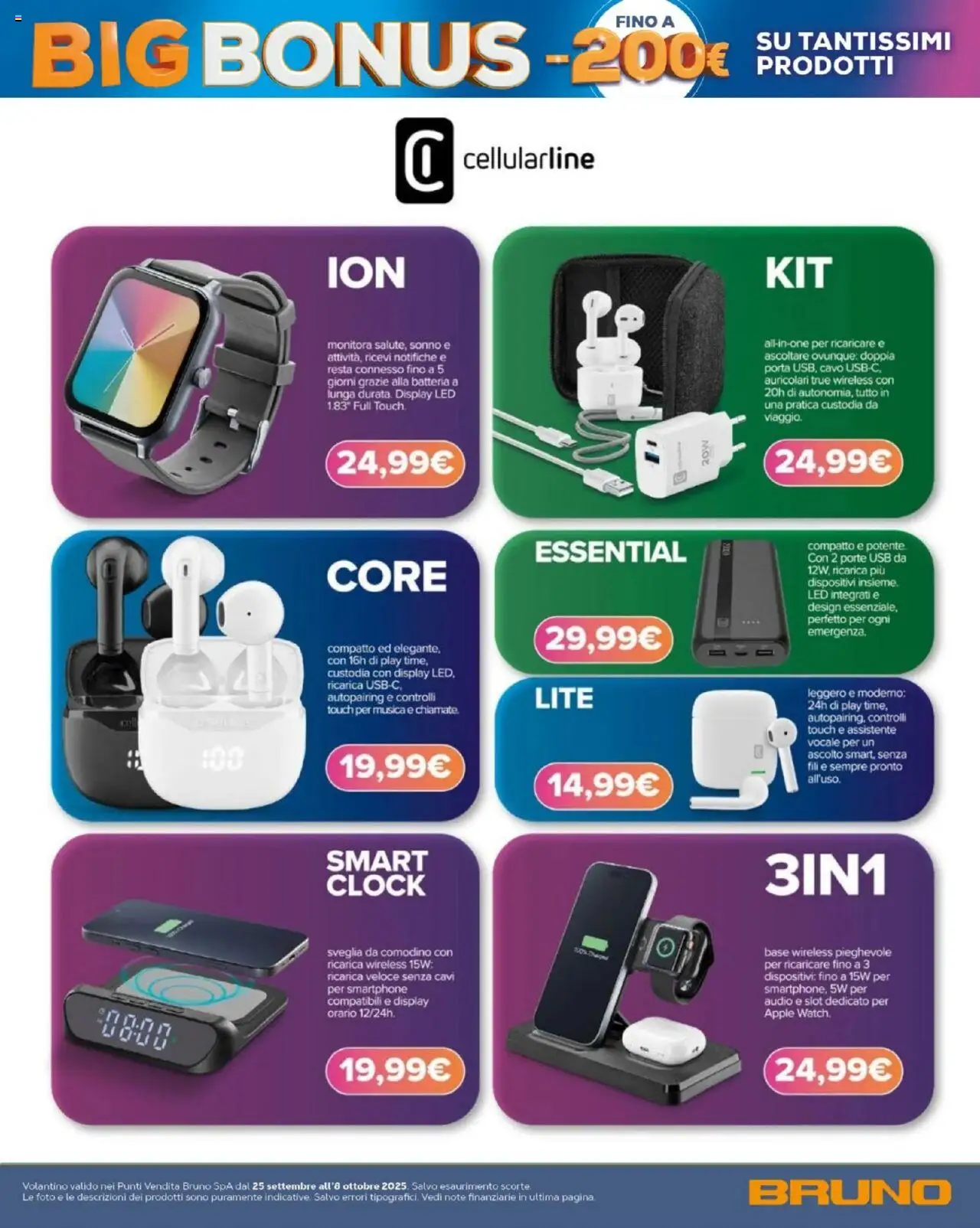 Volantino BRUNO del 25.09.2025 | Pagina: 38 | Prodotti: Auricolari, Smartphone, Comodino, Batteria