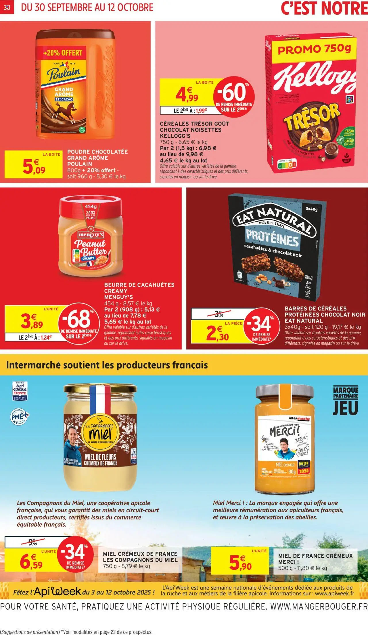 {H1} | Page: 30 | Produits: Poudre, Miel, Beurre de cacahuètes, Beurre