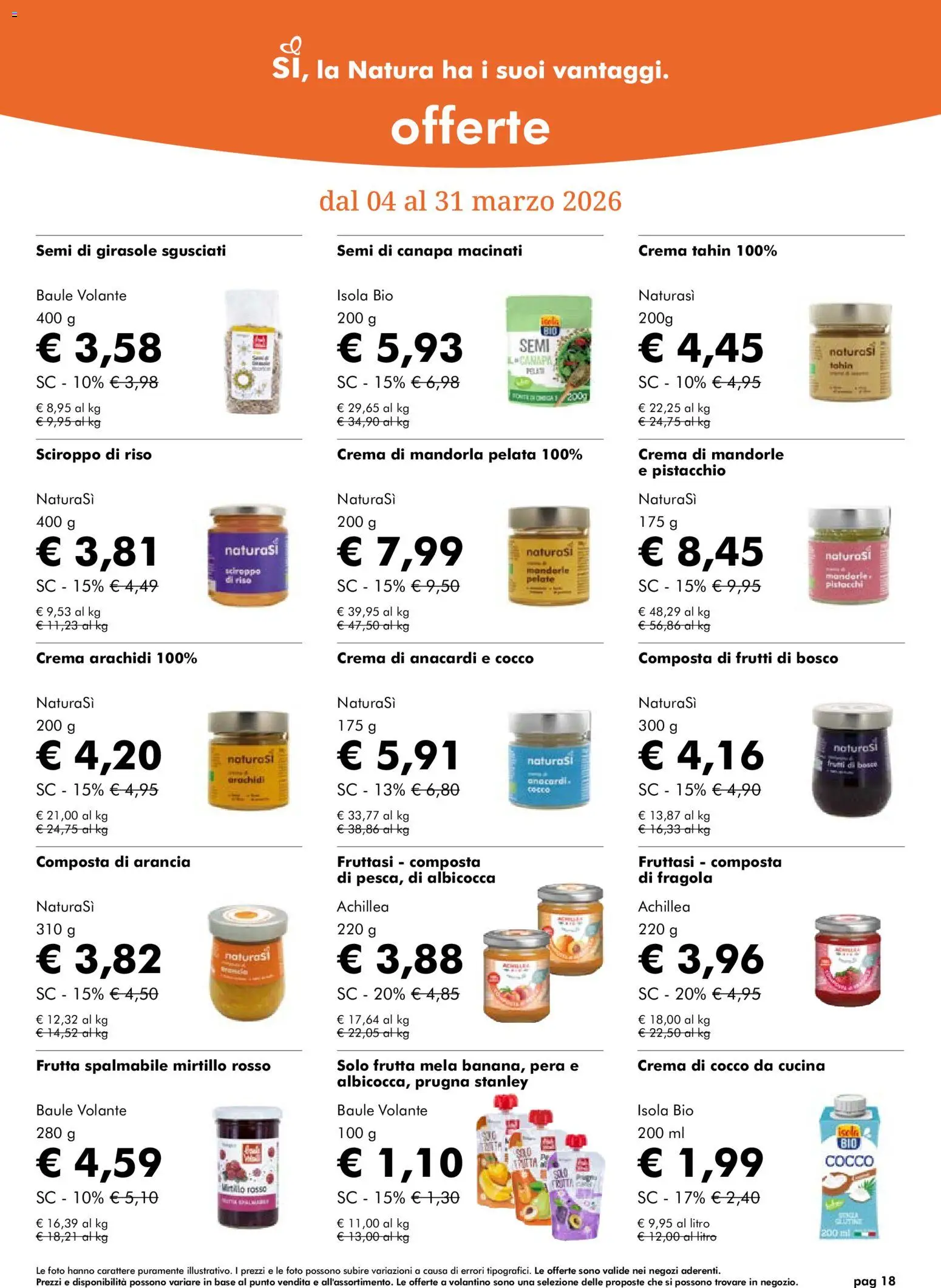 Volantino Natura Sì del 04.03.2026 | Pagina: 18 | Prodotti: Crema, Frutta, Anacardi, Pera