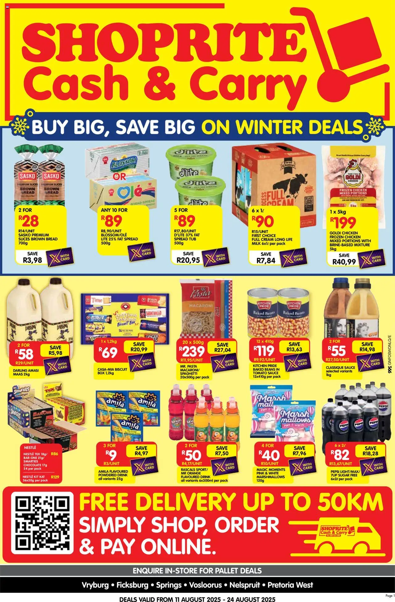 Shoprite Gauteng - Cash & Carry Mid-Month Deals Selected Stores │ valid from 11.08.2025 | Page: 1 | Products: Beans, Baked beans, Bread, Chocolate