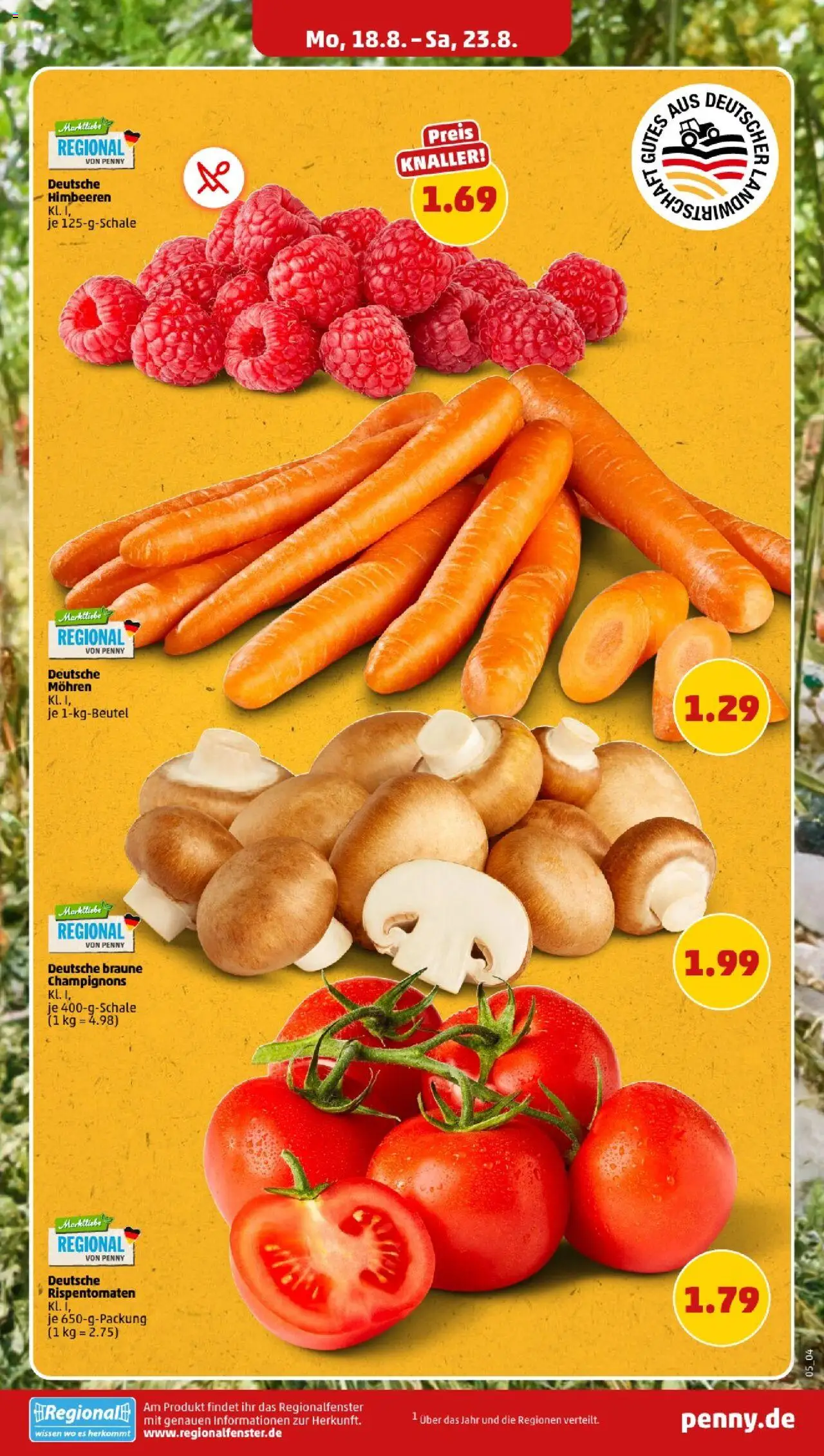 Penny - Bayern - gültig ab dem 18.08.2025 | Seite: 5 | Produkte: Himbeeren, Mohren, Champignons