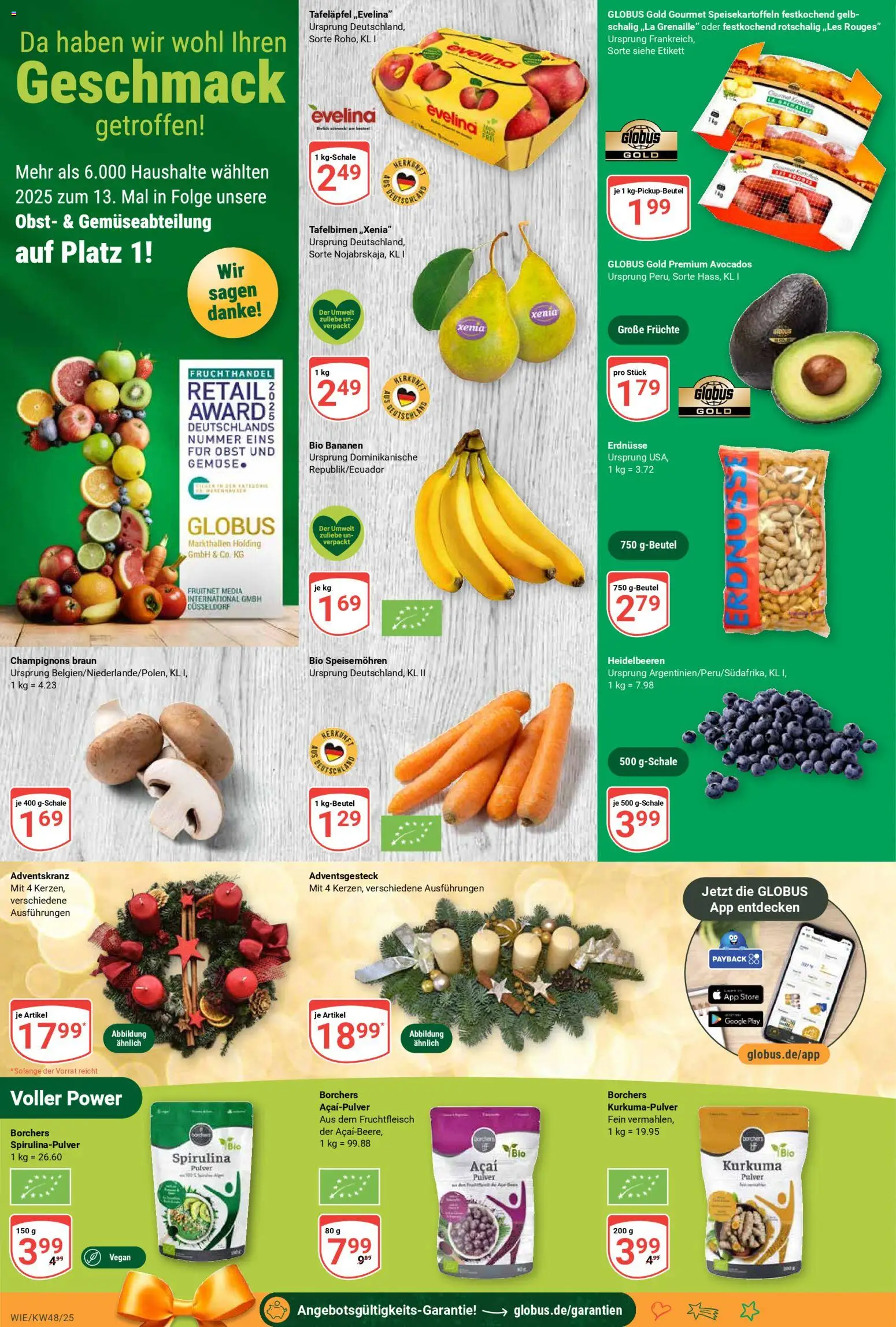 Globus prospekt Waghäusel-Wiesental	 – gültig ab 24.11.2025 | Seite: 6 | Produkte: Erdnüsse, Heidelbeeren, Champignons, Obst