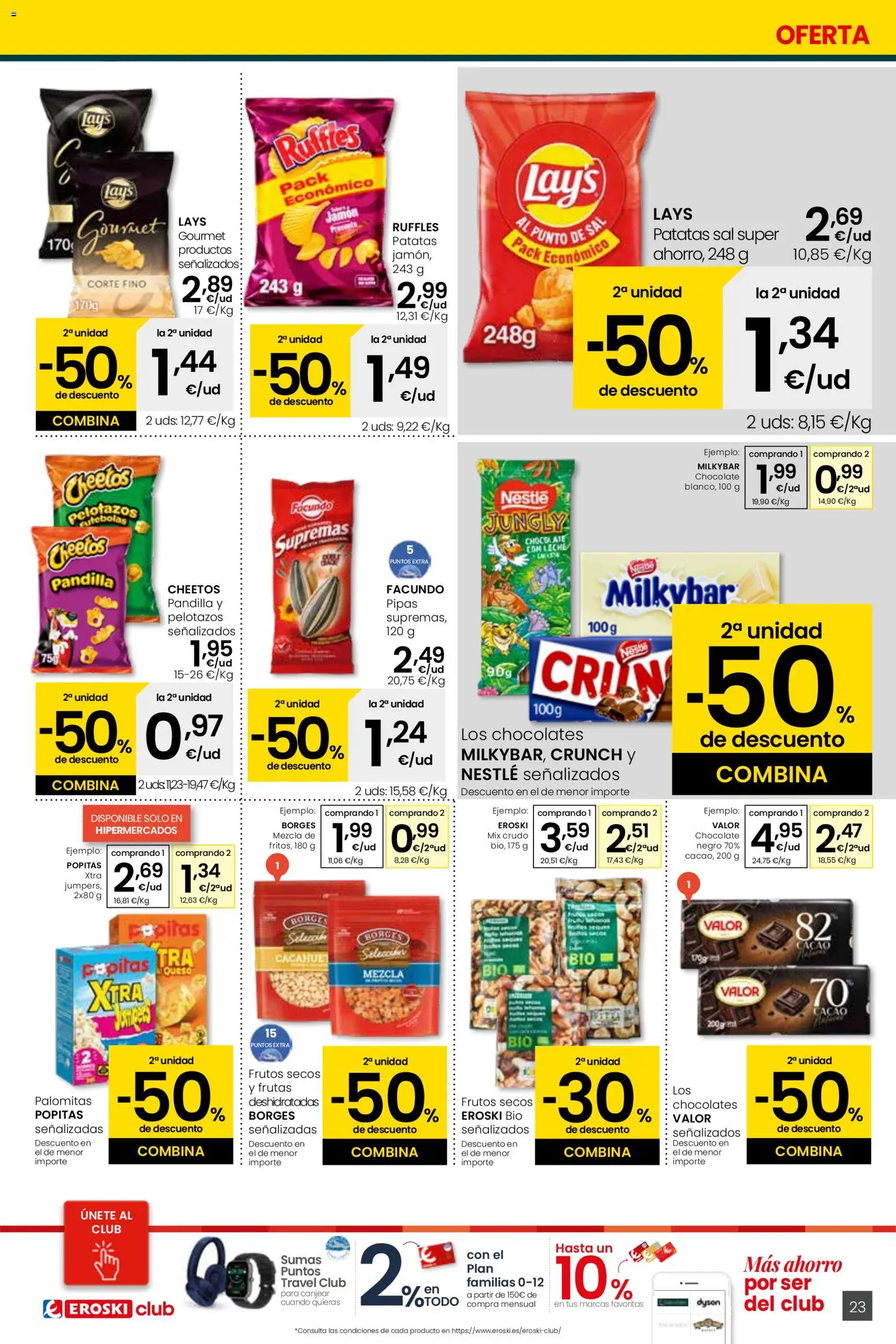 Eroski - Siempre a buen precio │ válido desde el 29.01.2026 | Página: 23 | Productos: Queso, Chocolate, Frutos secos, Φρυγανιές σικάλεως