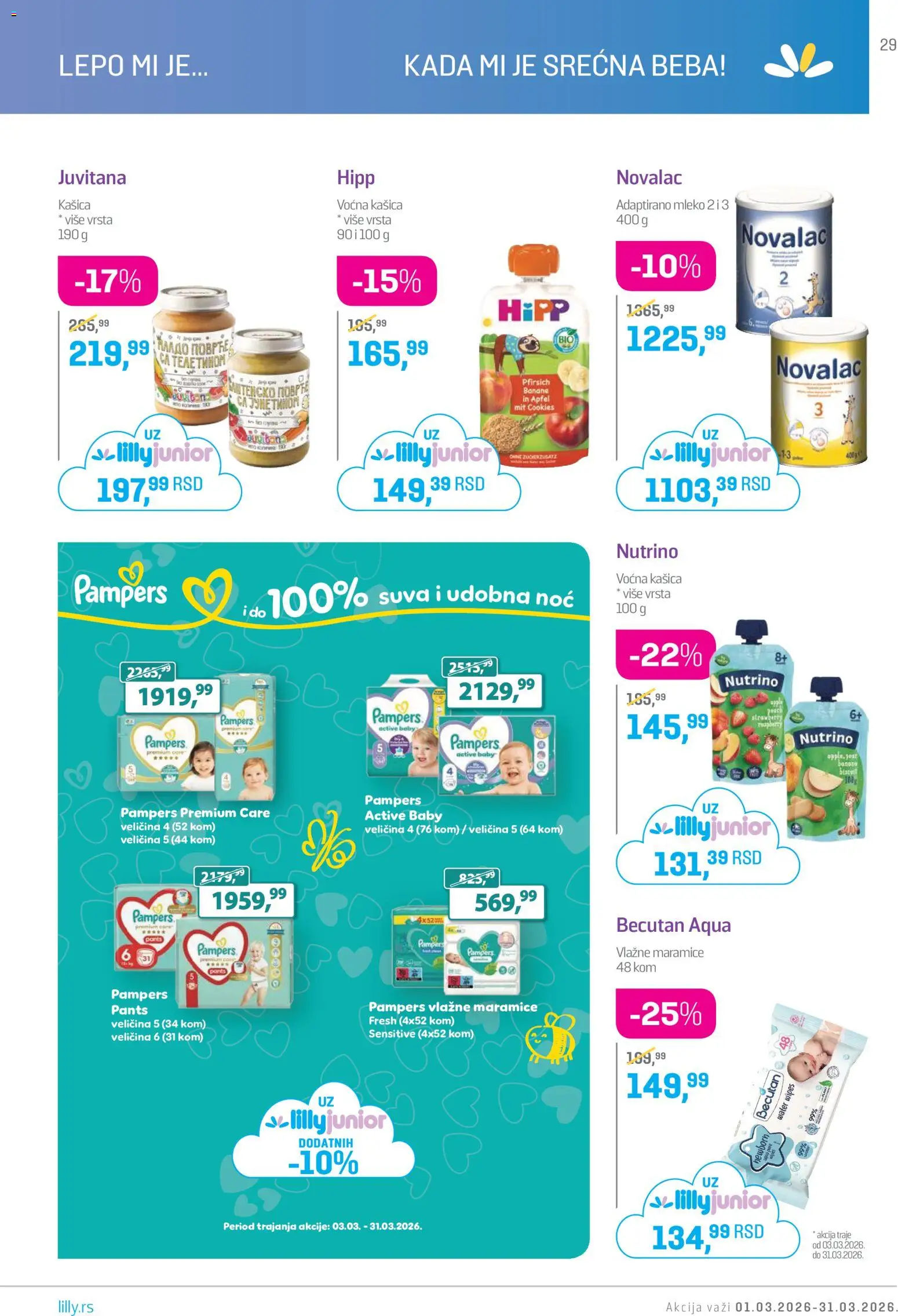 Lilly drogerie katalog - važi od 01.03.2026 | Strana: 29 | Proizvode: Pampers, Mleko, Vlažne maramice, Banane