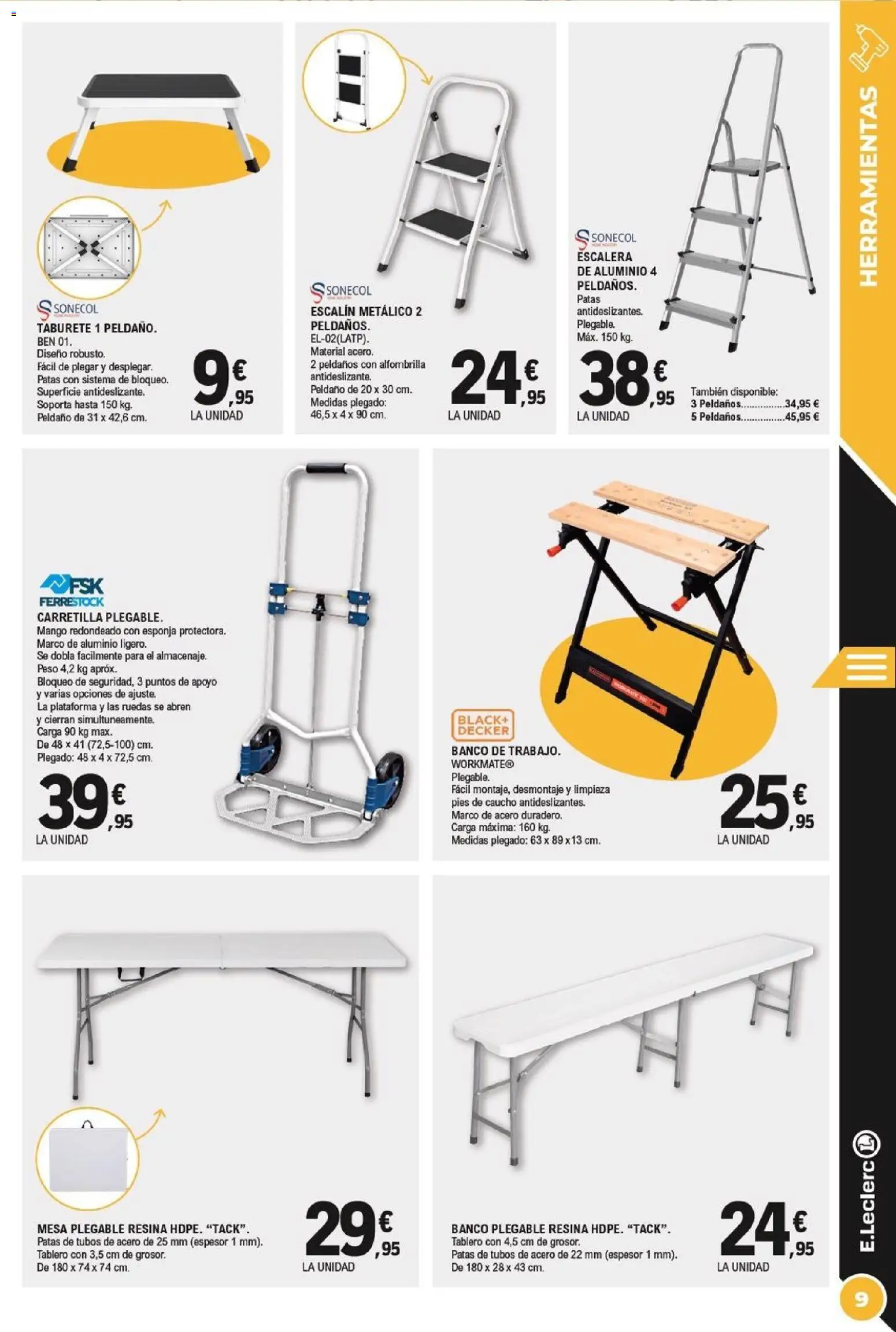 E.Leclerc folleto │ válido desde el 21.01.2026 | Página: 9 | Productos: Esponja, Taburete, Peso, Mesa