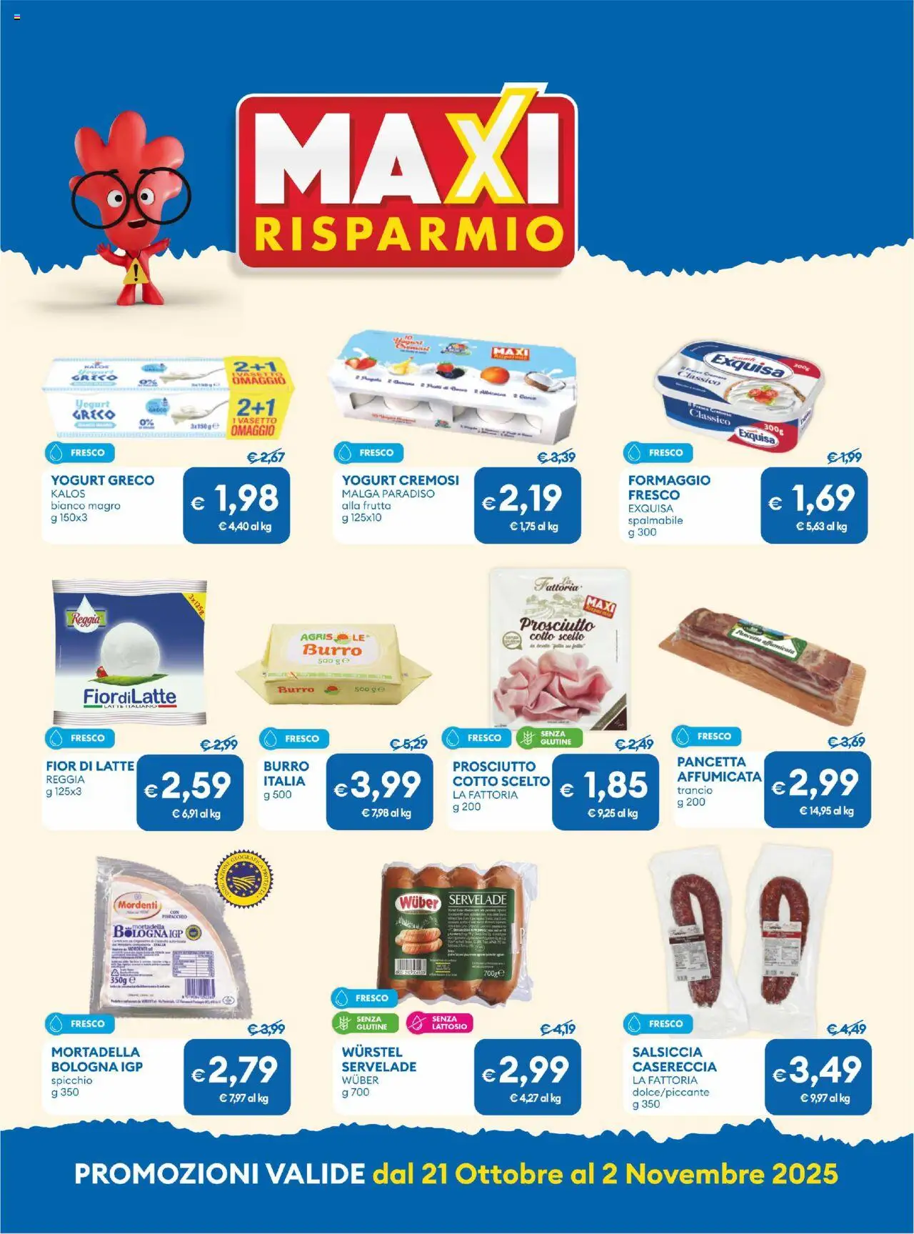 Volantino MD Discount del 21.10.2025 | Pagina: 2 | Prodotti: Yogurt, Frutta, Formaggio, Prosciutto