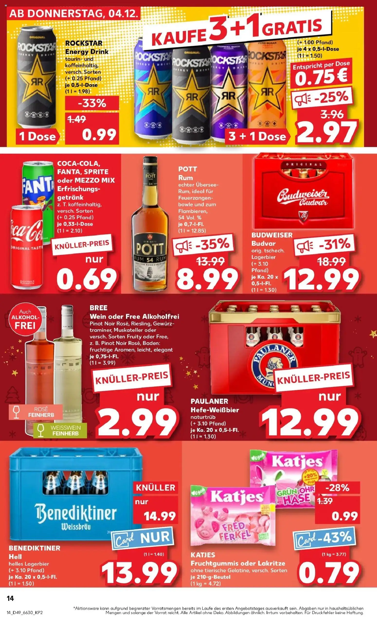 Kaufland prospekt Bad Nauheim	 – gültig ab 08.12.2025 | Seite: 14 | Produkte: Energy, Weißwein, Rum, Benediktiner hell