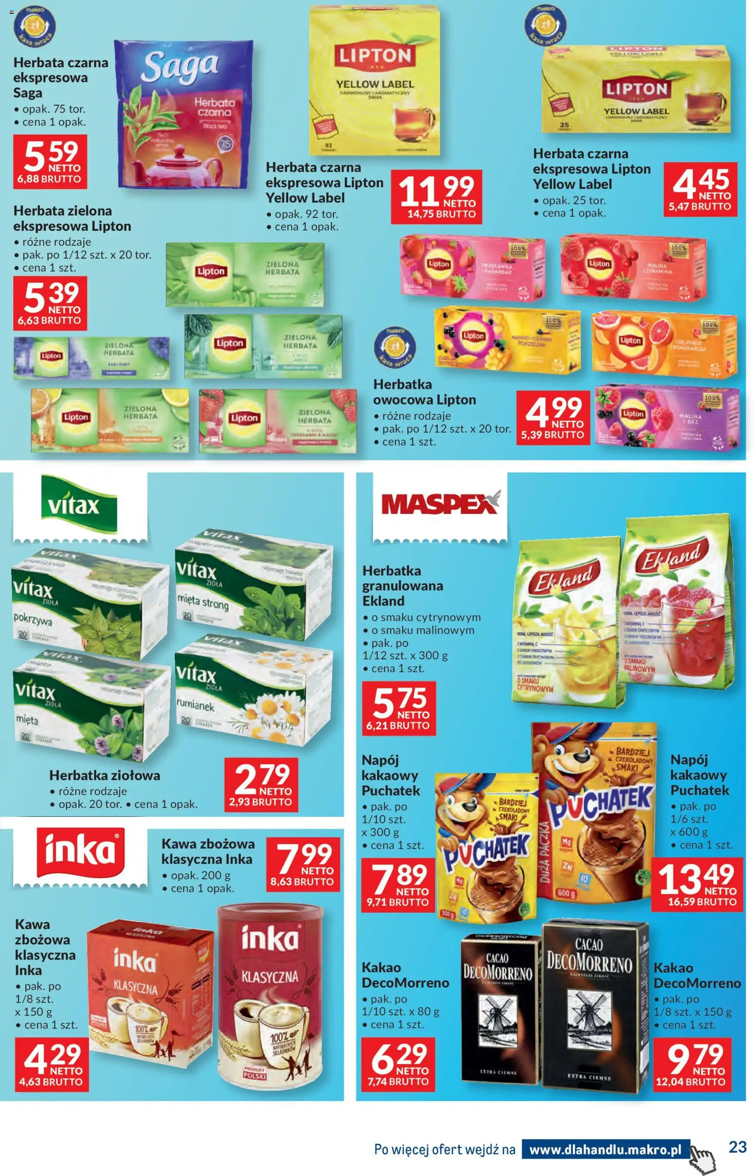 Makro gazetka - Dystrybucja do sklepów od 07.04.2026 | Strona: 23 | Produkty: Kakao, Herbata lipton, Kawa, Herbata