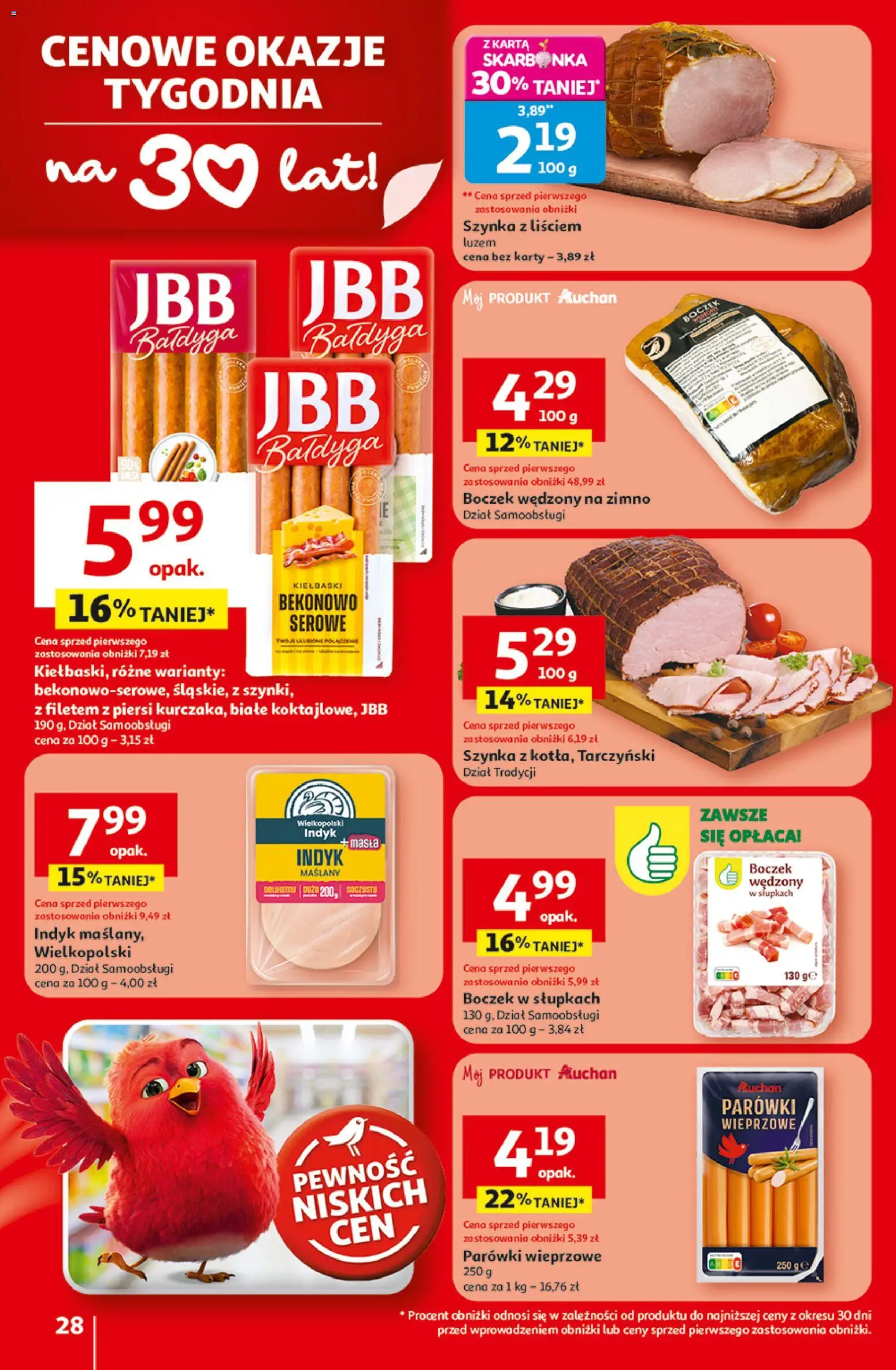 Auchan gazetka - 30 Lat Hipermarket od 29.04.2026 | Strona: 28 | Produkty: Piersi, Parówki wieprzowe, Kiełbaski, Boczek