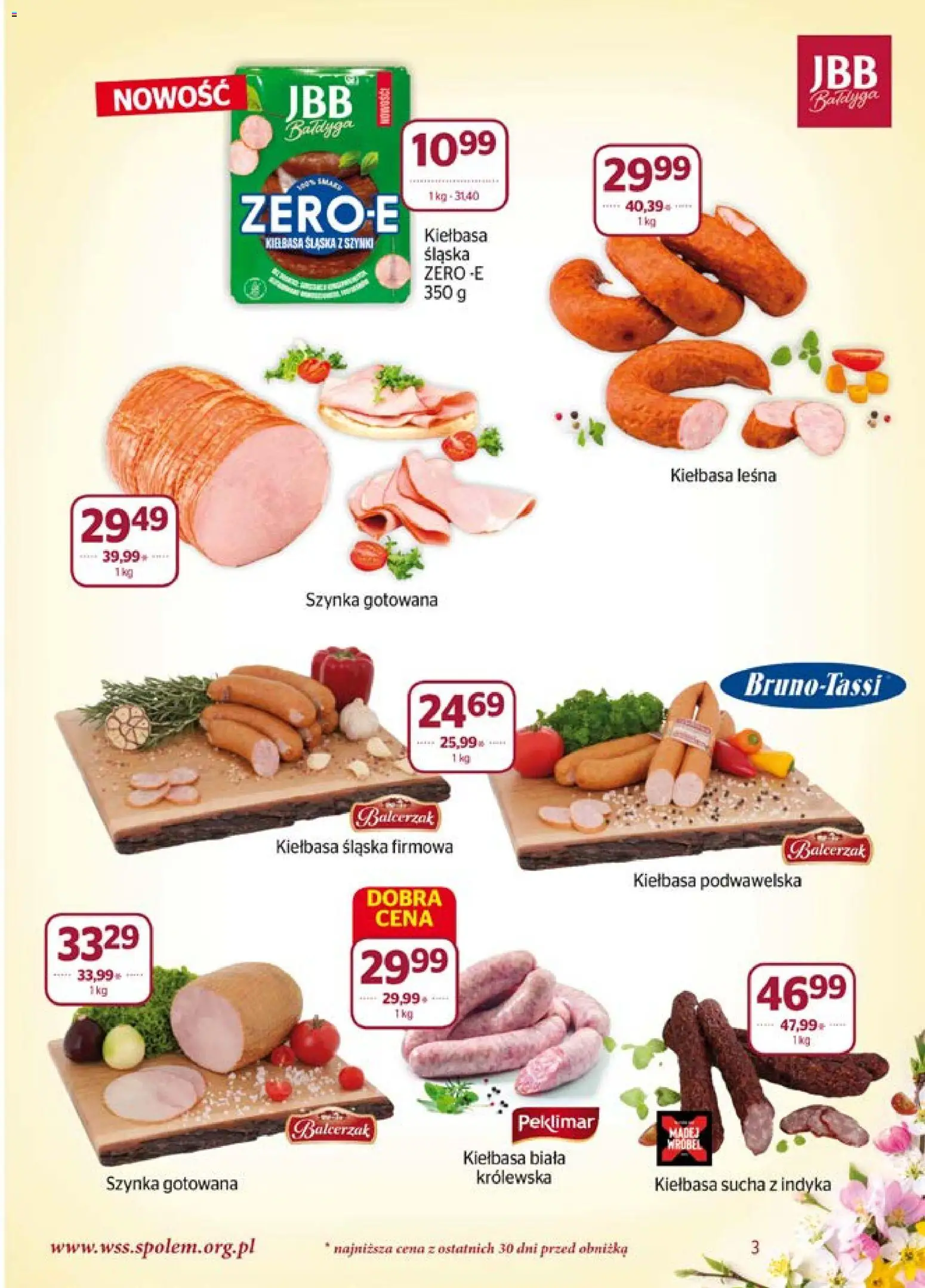 Społem gazetka od 01.04.2026 | Strona: 3 | Produkty: Kiełbasa, Szynka, Kiełbasa śląska, Szynka gotowana
