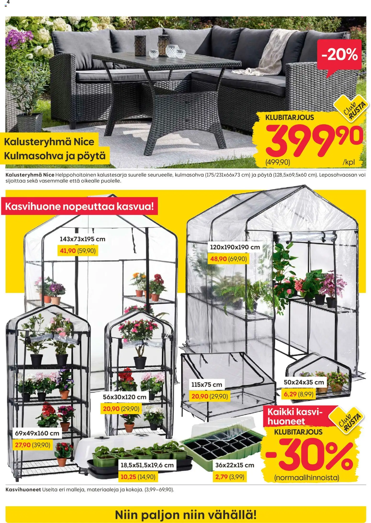Rusta tarjoukset – voimassa 23.03.2026 alkaen | Sivu: 4 | Tuotteet: Kasvihuone, Pöytä, Voi, Kulmasohva