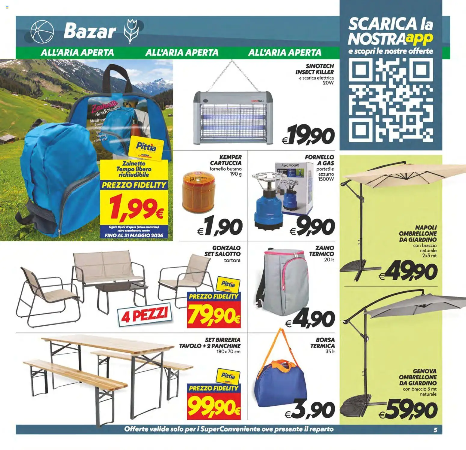 Volantino SuperConveniente del 28.04.2026 | Pagina: 30 | Prodotti: Zaino, Set birreria, Fornello, Tavolo