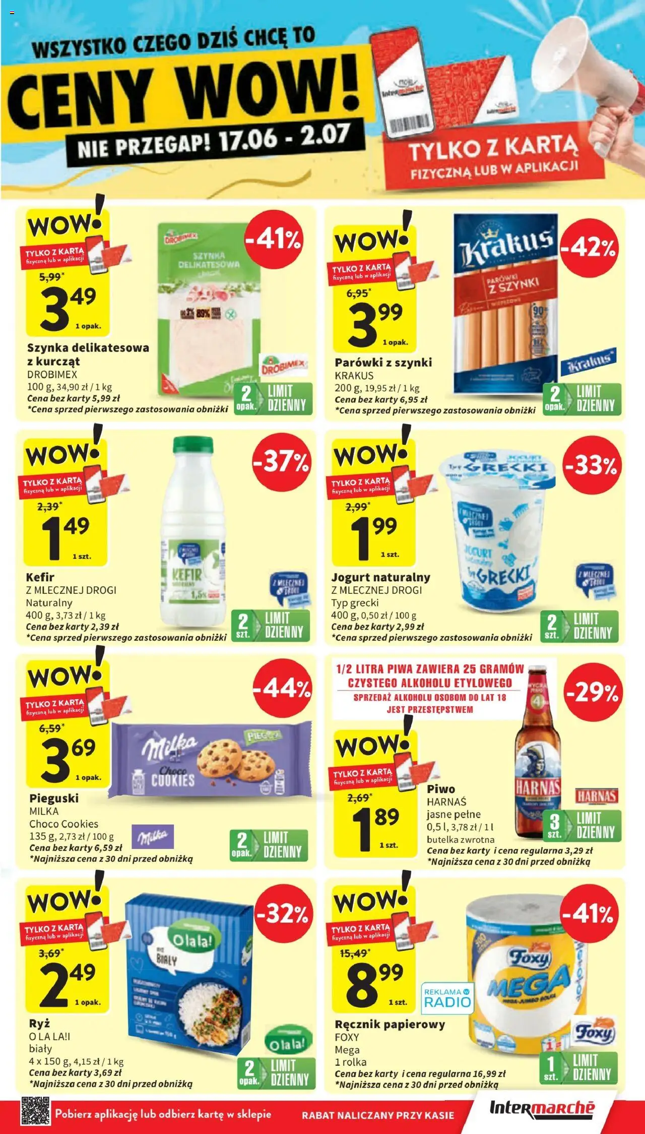 Intermarche Gazetka od 17.06.2025 | Strona: 3 | Produkty: Kefir, Jogurt naturalny, Parówki z szynki, Ryż