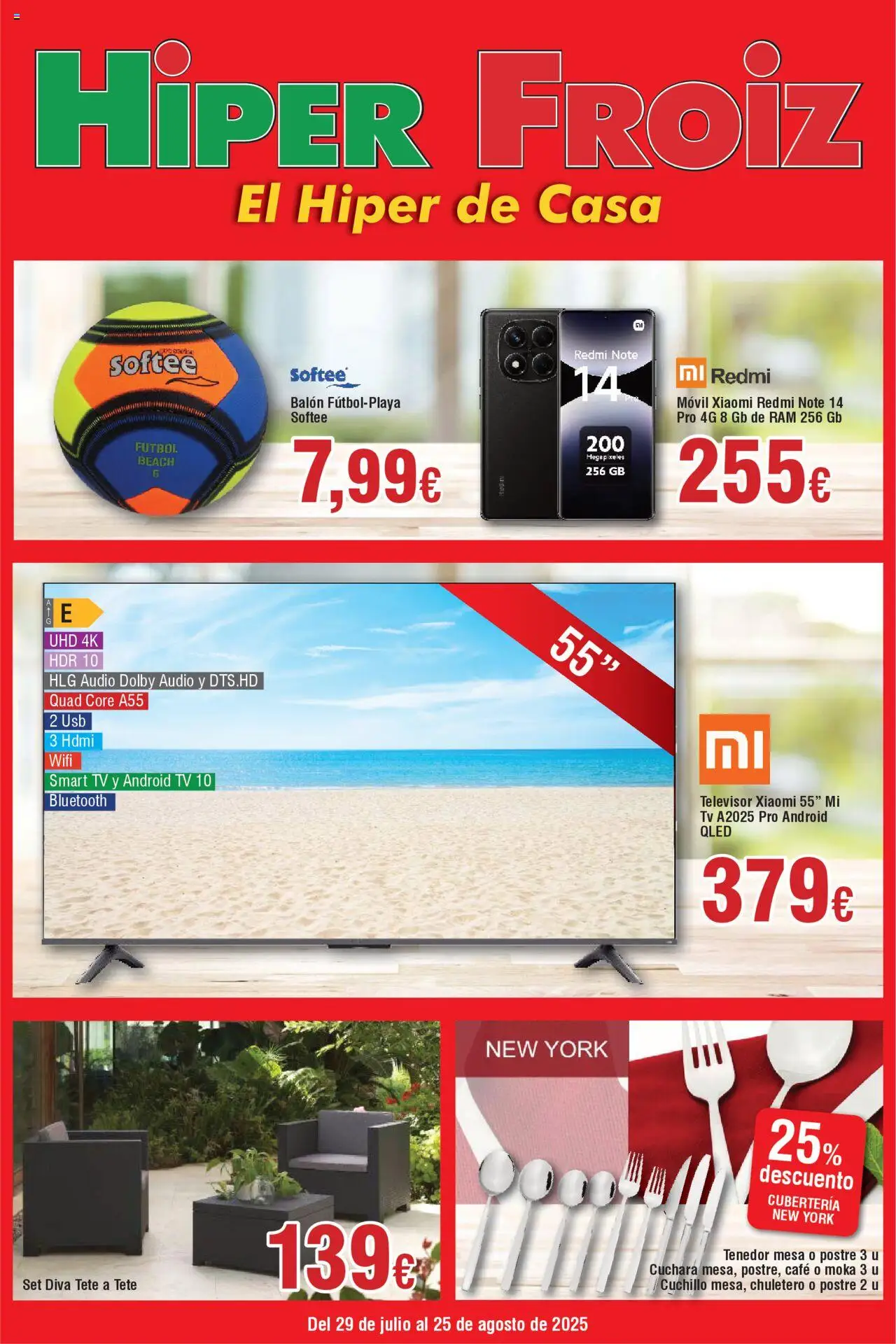 Froiz - Folleto Hiper │ válido desde el 29.07.2025 | Página: 1 | Productos: Televisor, Audio, USB, Cubertería