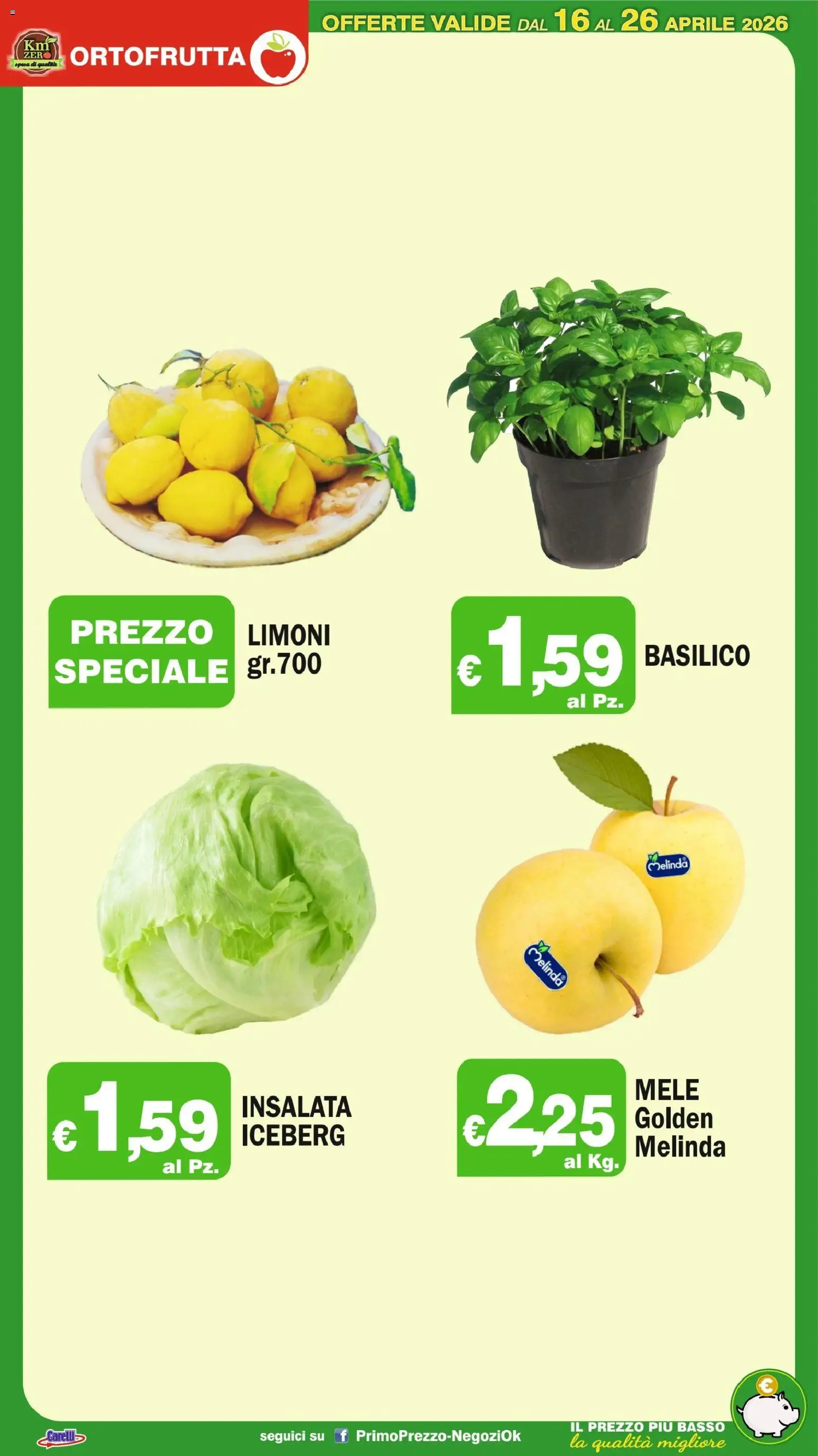 Volantino Primo Prezzo del 16.04.2026 | Pagina: 31 | Prodotti: Mele, Insalata, Basilico