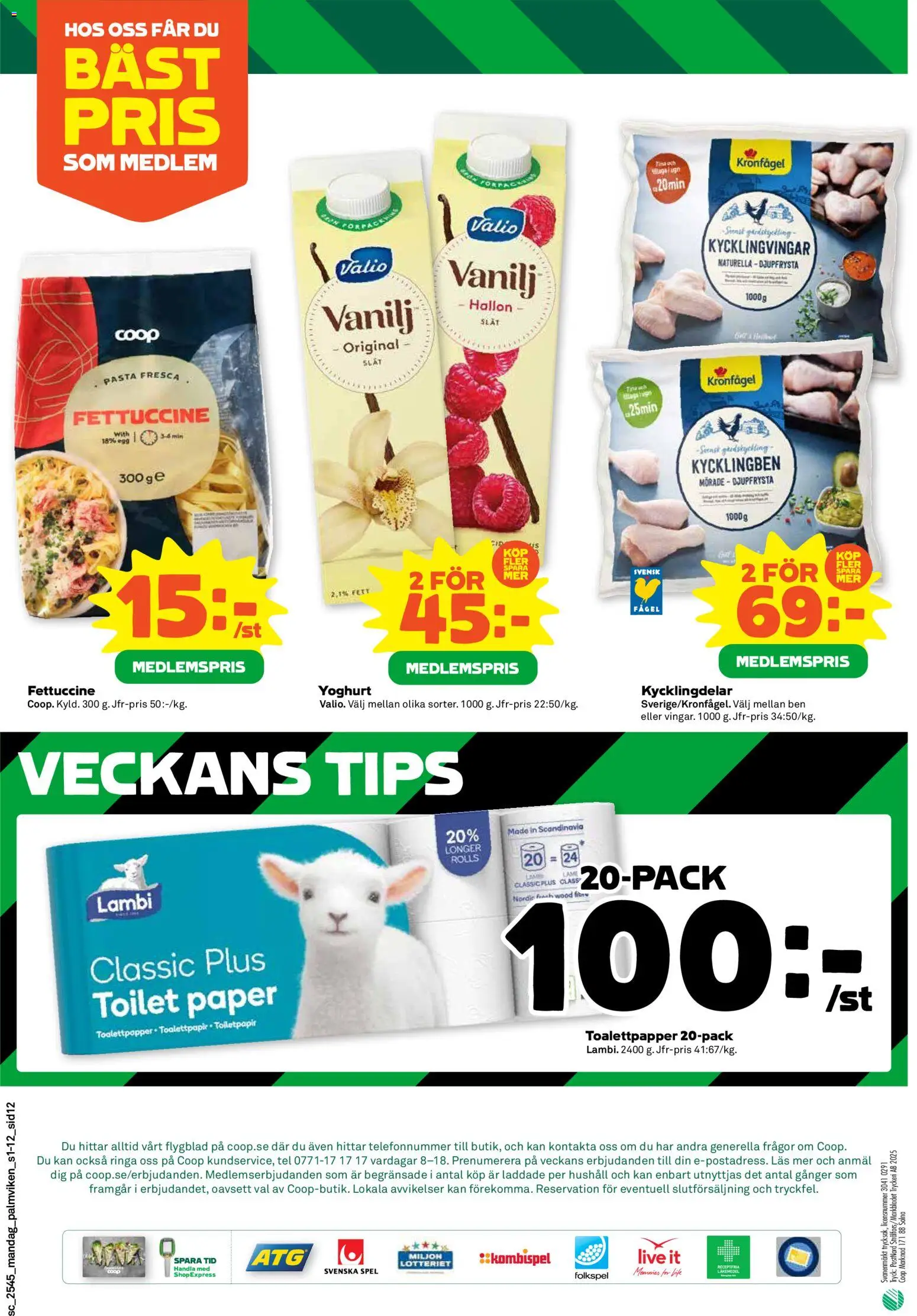 Stora Coop reklamblad aktuell från 03.11.2025 | Sida: 12 | Produkter: Toalettpapper, Yoghurt, Pasta, Hallon