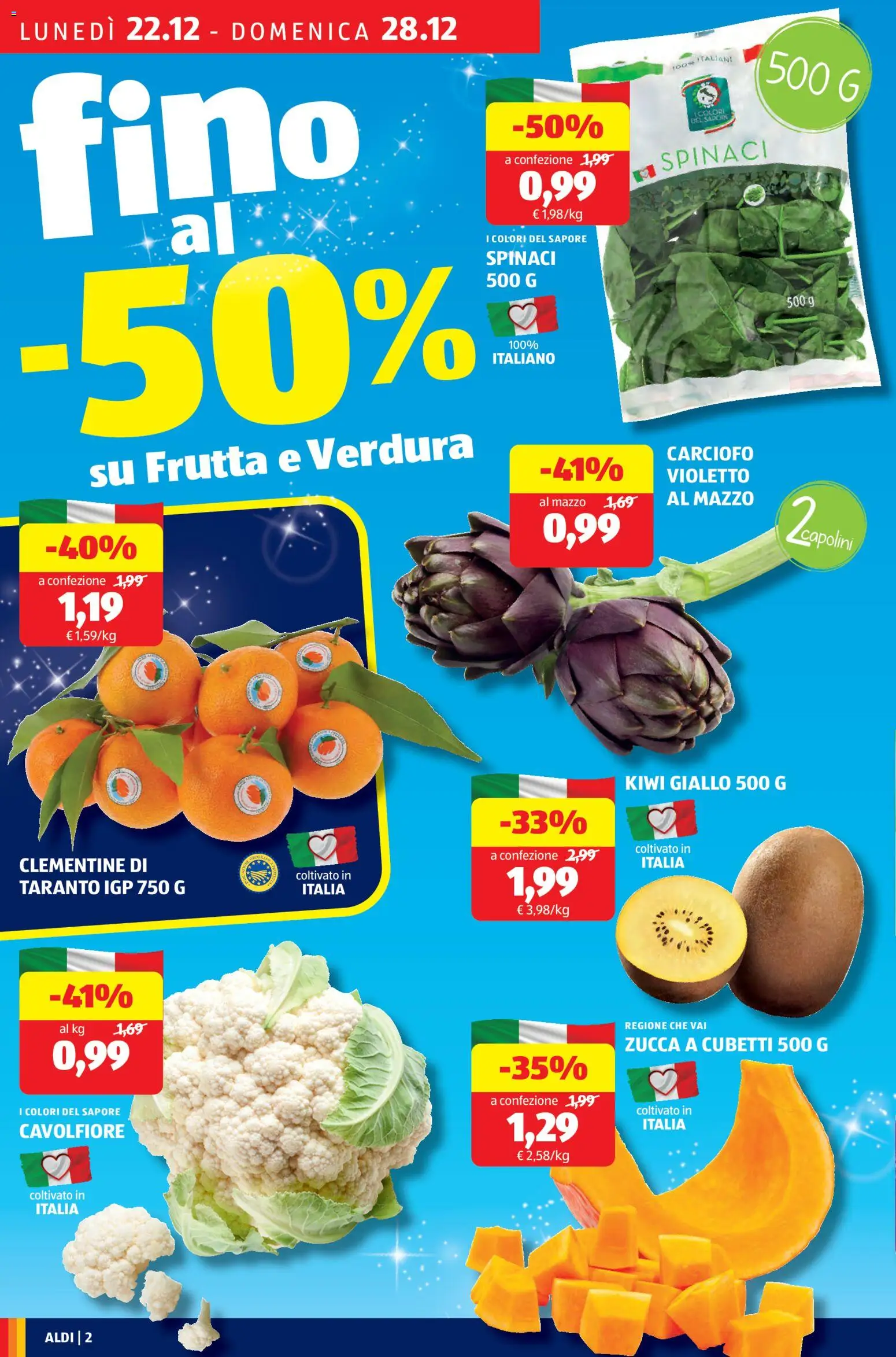 Volantino Aldi del 22.12.2025 | Pagina: 2 | Prodotti: Kiwi, Frutta, Zucca, Cavolfiore