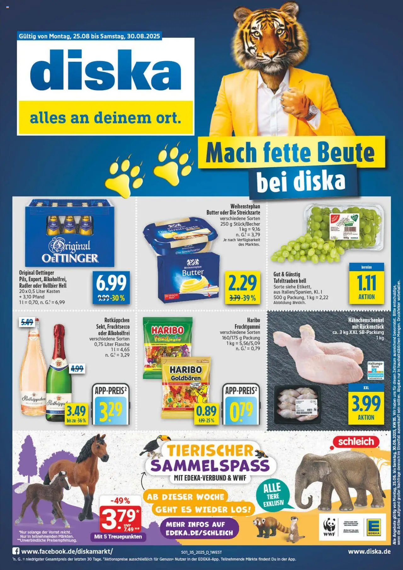 Diska - Bayern - gültig ab dem 25.08.2025 | Seite: 1 | Produkte: Butter, Oettinger, Radler, Pfirsich