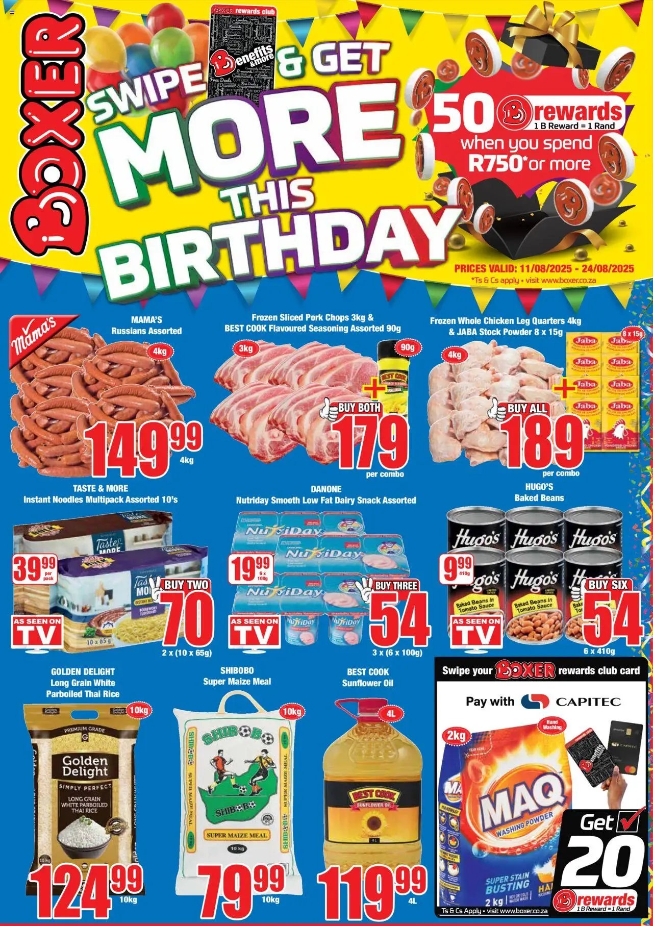Boxer Specials │ valid from 11.08.2025 | Page: 1 | Products: Beans, Rice, Seasoning, Sauce